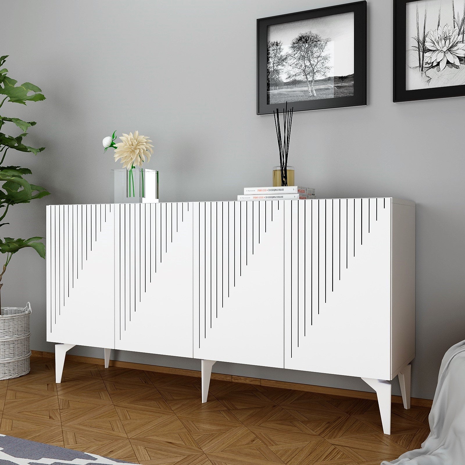 Aparador – 150 cm x 79 cm x 40 cm – Branco – Painel de partículas revestido a melamina