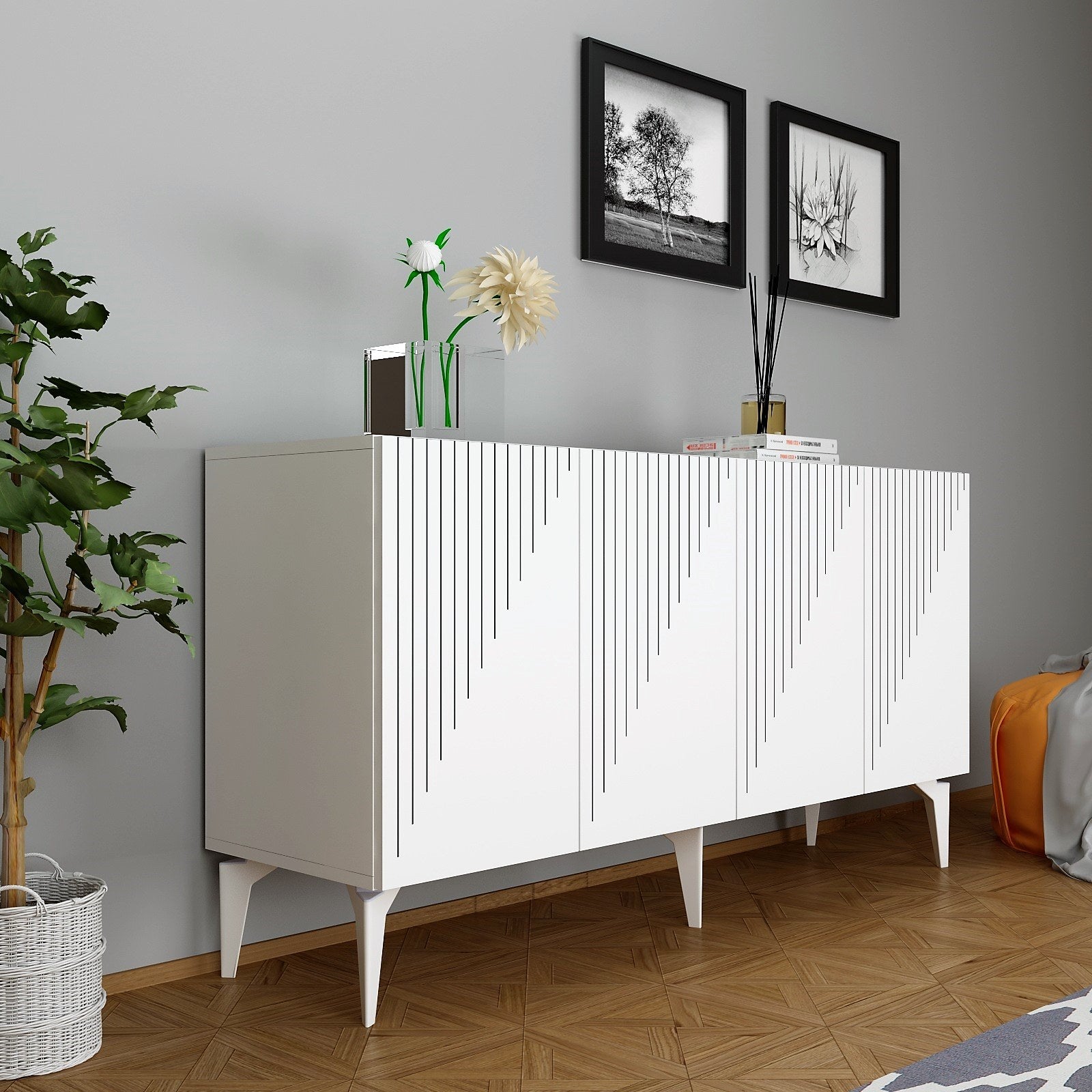 Aparador – 150 cm x 79 cm x 40 cm – Branco – Painel de partículas revestido a melamina