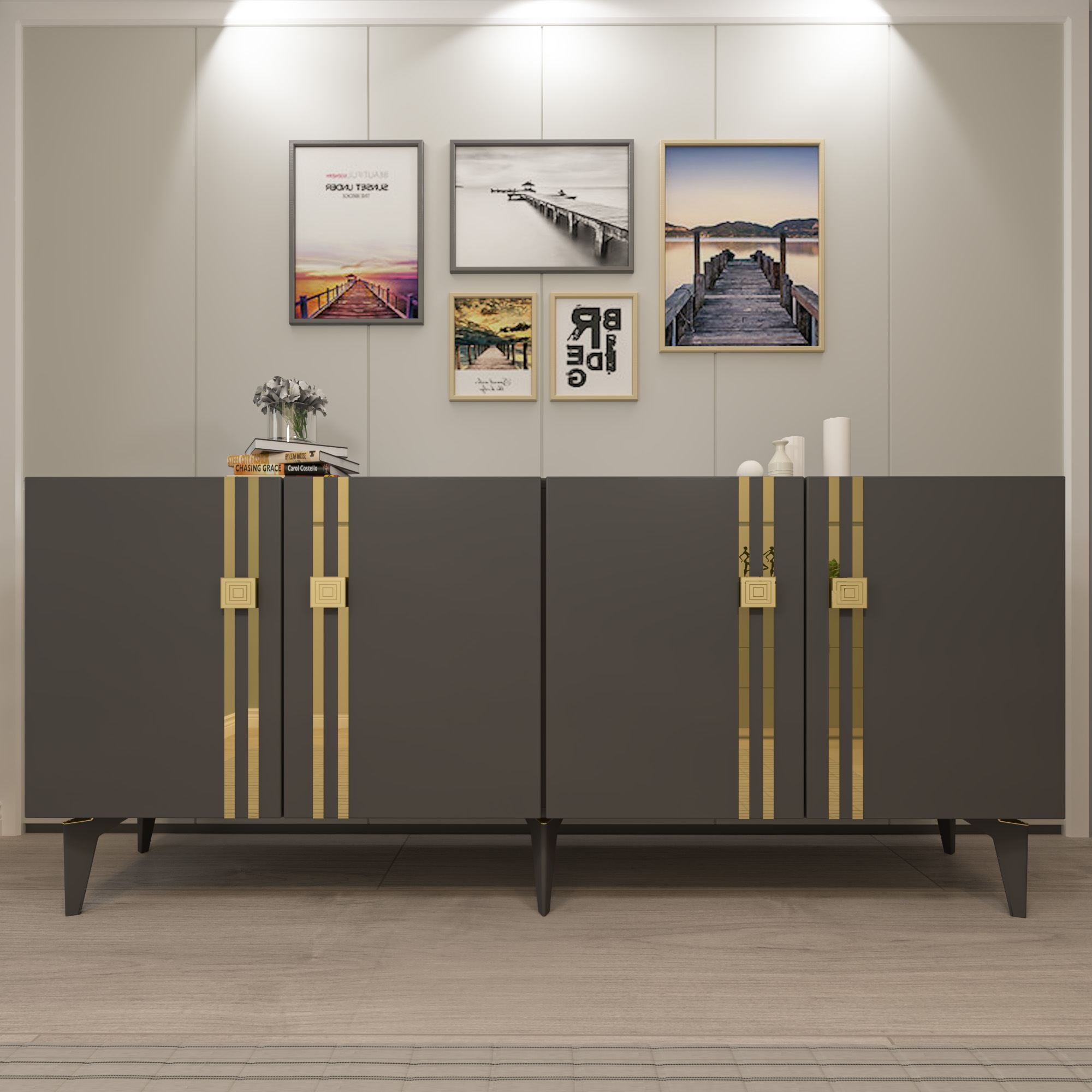 Aparador – 150 cm x 80 cm x 35 cm – Antracite – Painéis de partículas revestidos a melamina