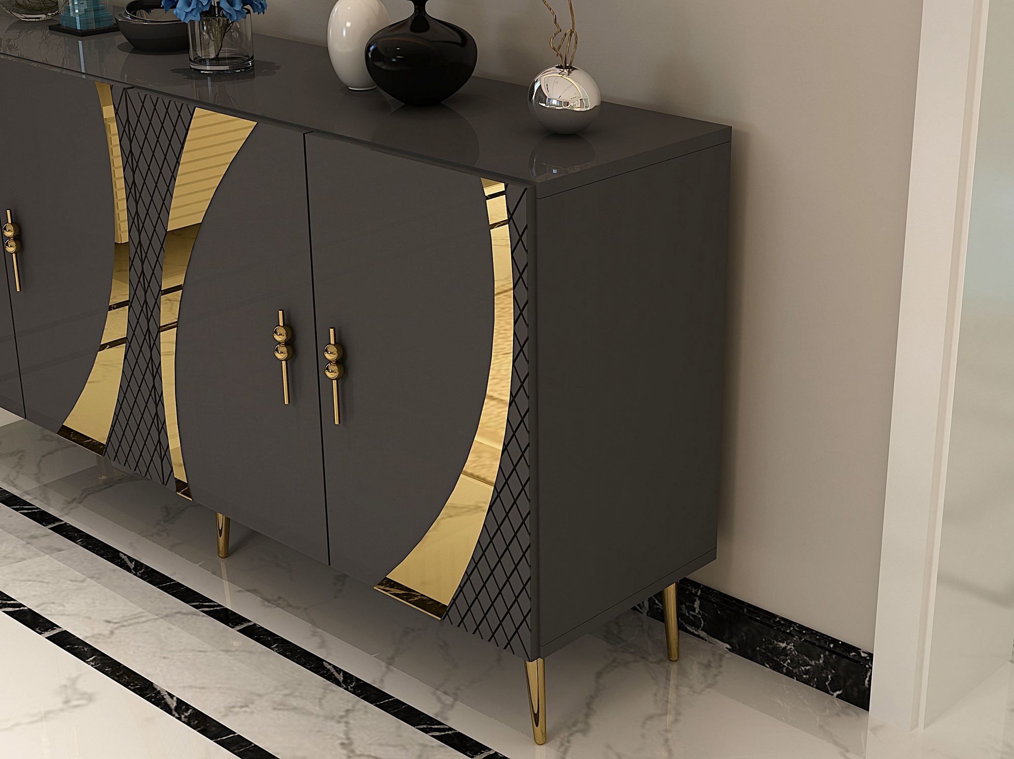 Aparador – 150 cm – Antracite e Dourado – Painéis de Partículas