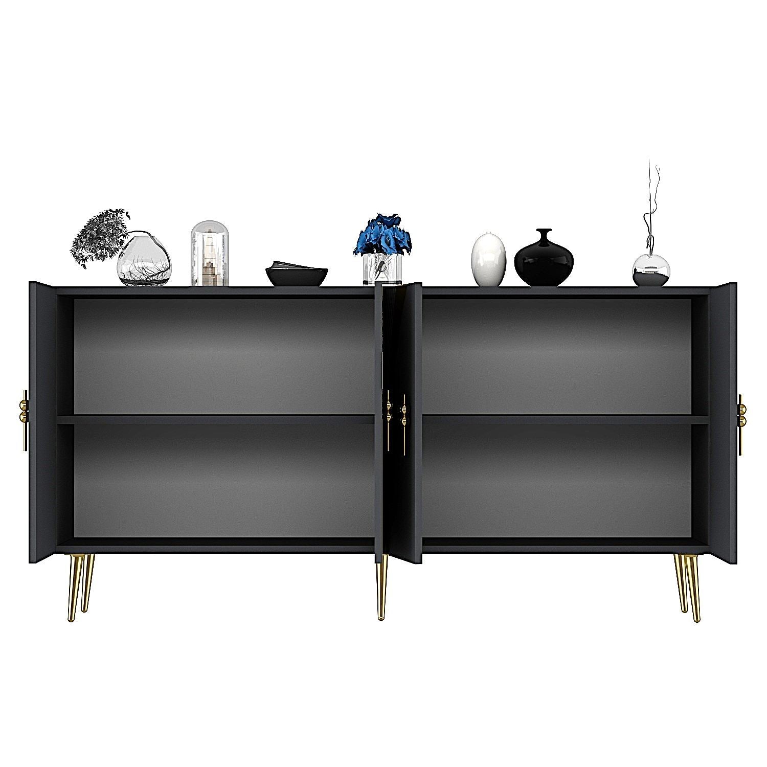 Aparador – 150 cm – Antracite e Dourado – Painéis de Partículas