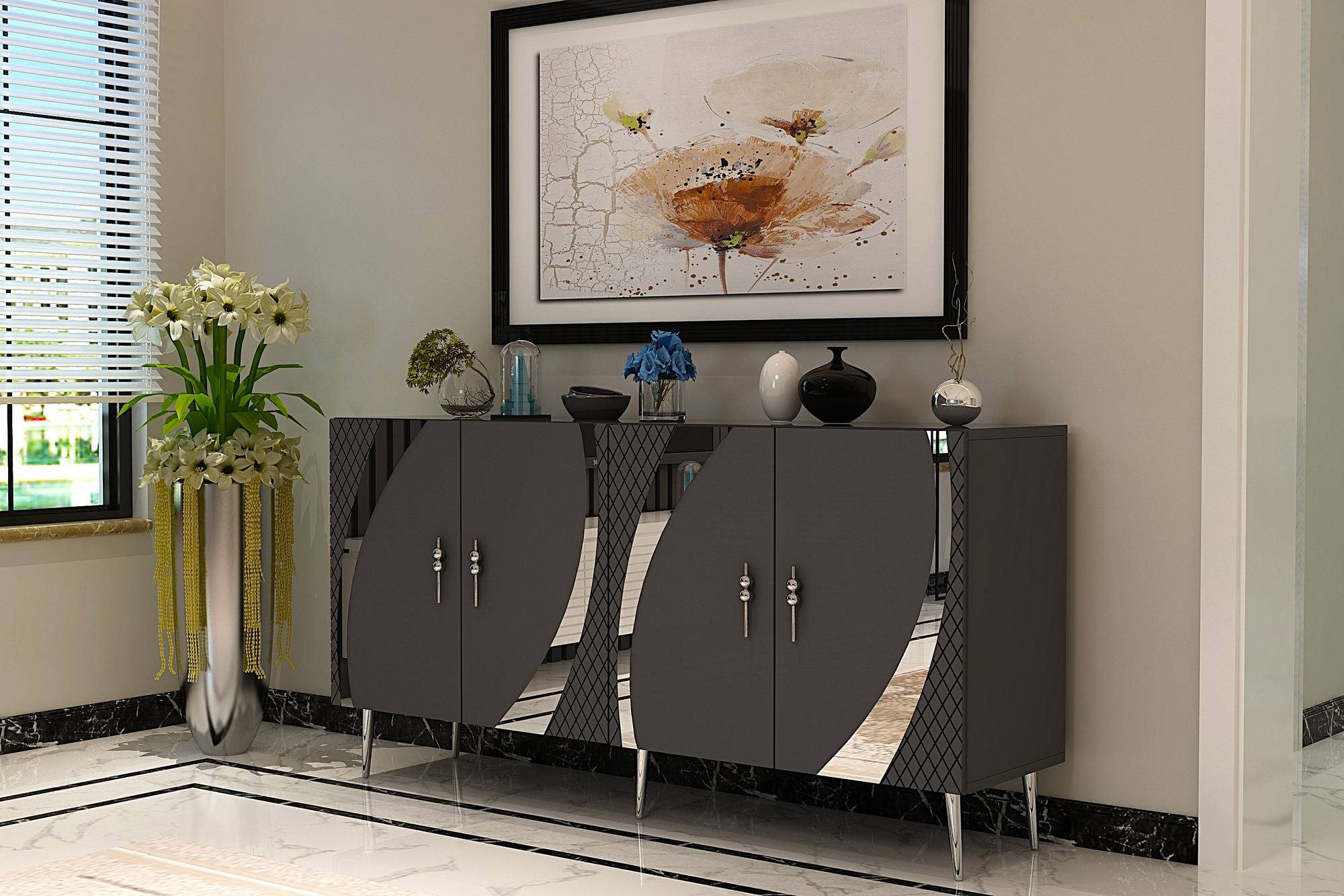 Aparador – 150 cm – Antracite e Prata – Painel de partículas com revestimento a melamina
