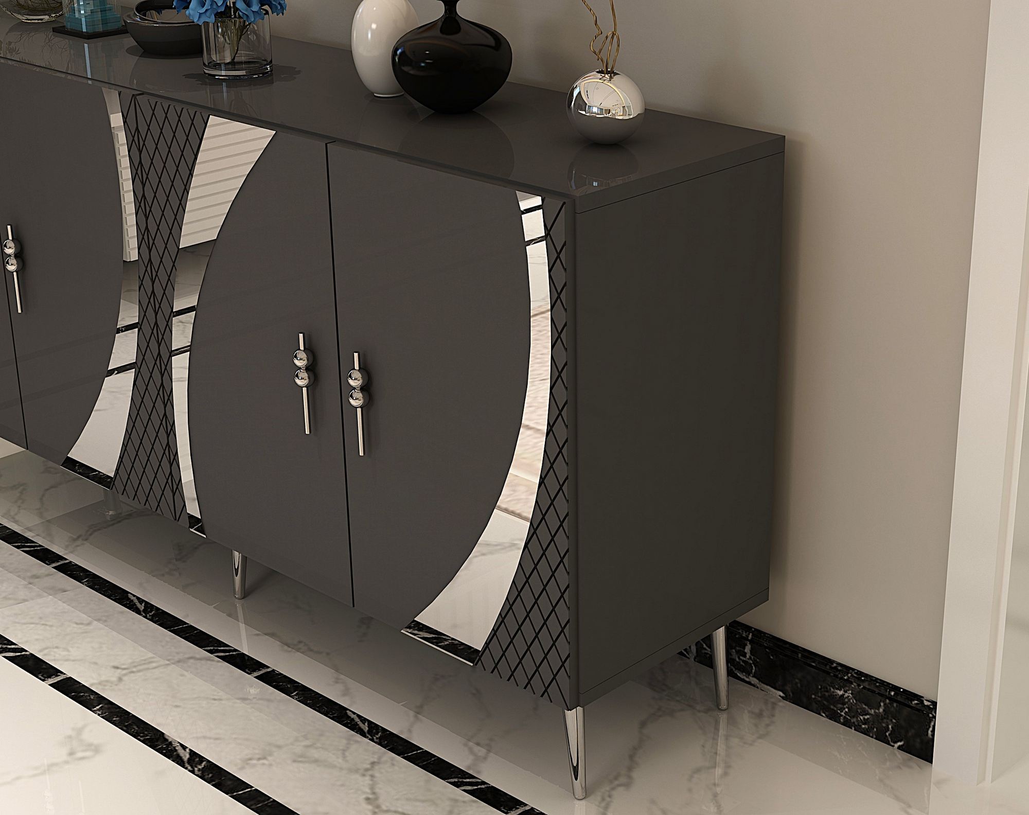 Aparador – 150 cm – Antracite e Prata – Painel de partículas com revestimento a melamina