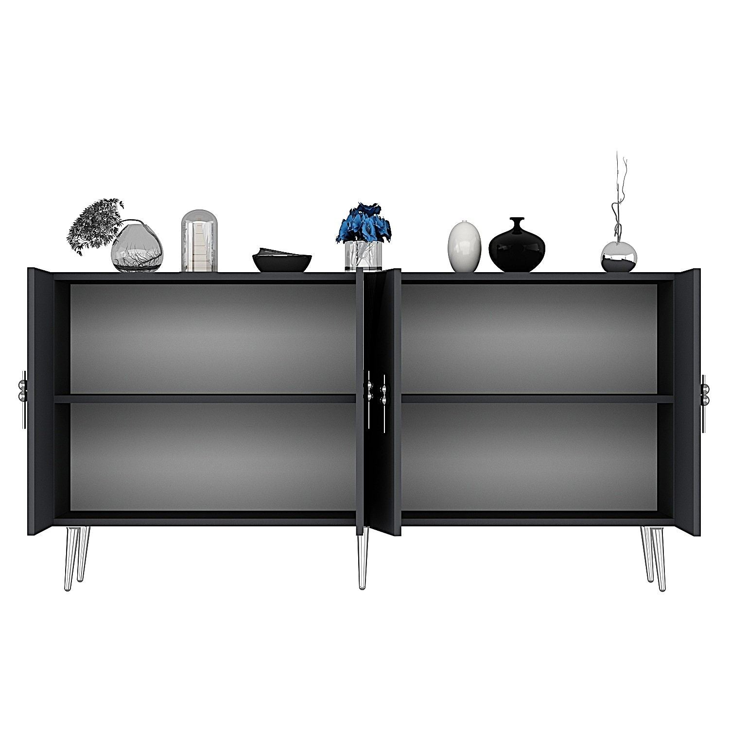 Aparador – 150 cm – Antracite e Prata – Painel de partículas com revestimento a melamina