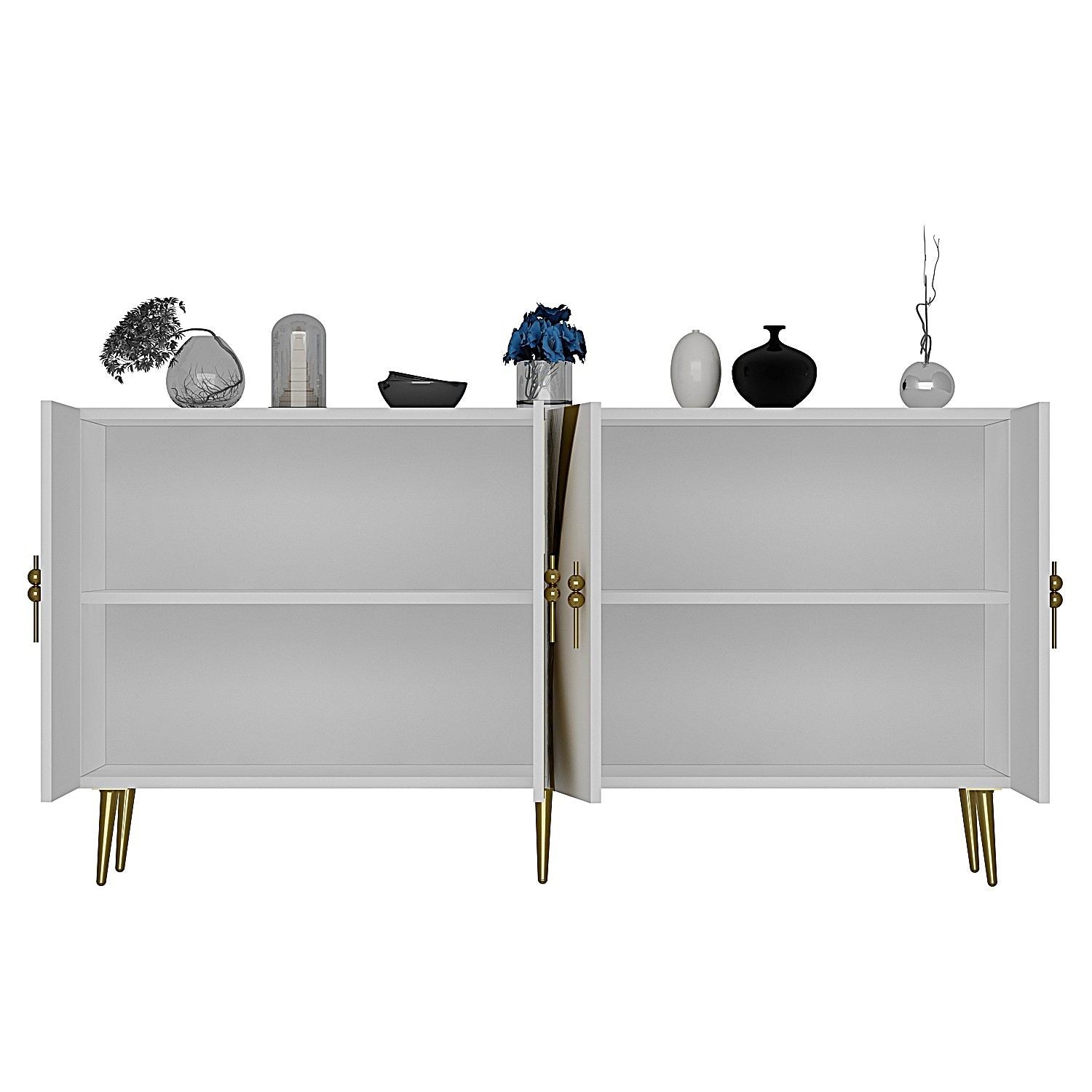 Aparador – 150cm x 75cm x 35cm – Branco e Dourado – Painel de partículas revestido a melamina