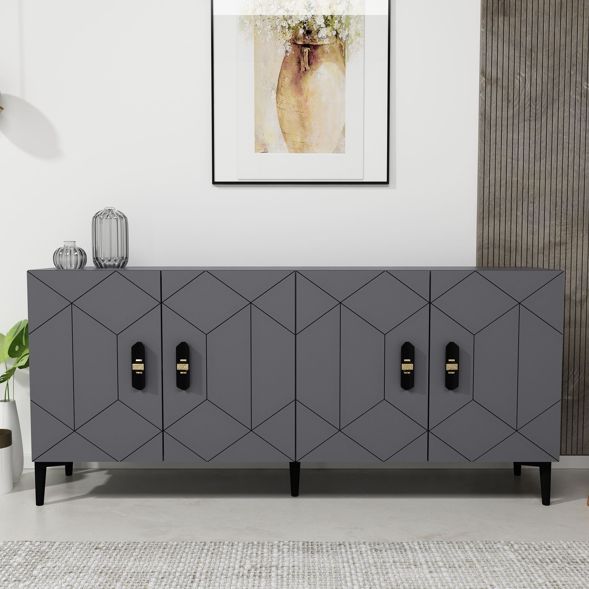 Aparador – 150 cm x 75 cm x 35 cm – Antracite – Painel de partículas revestido a melamina