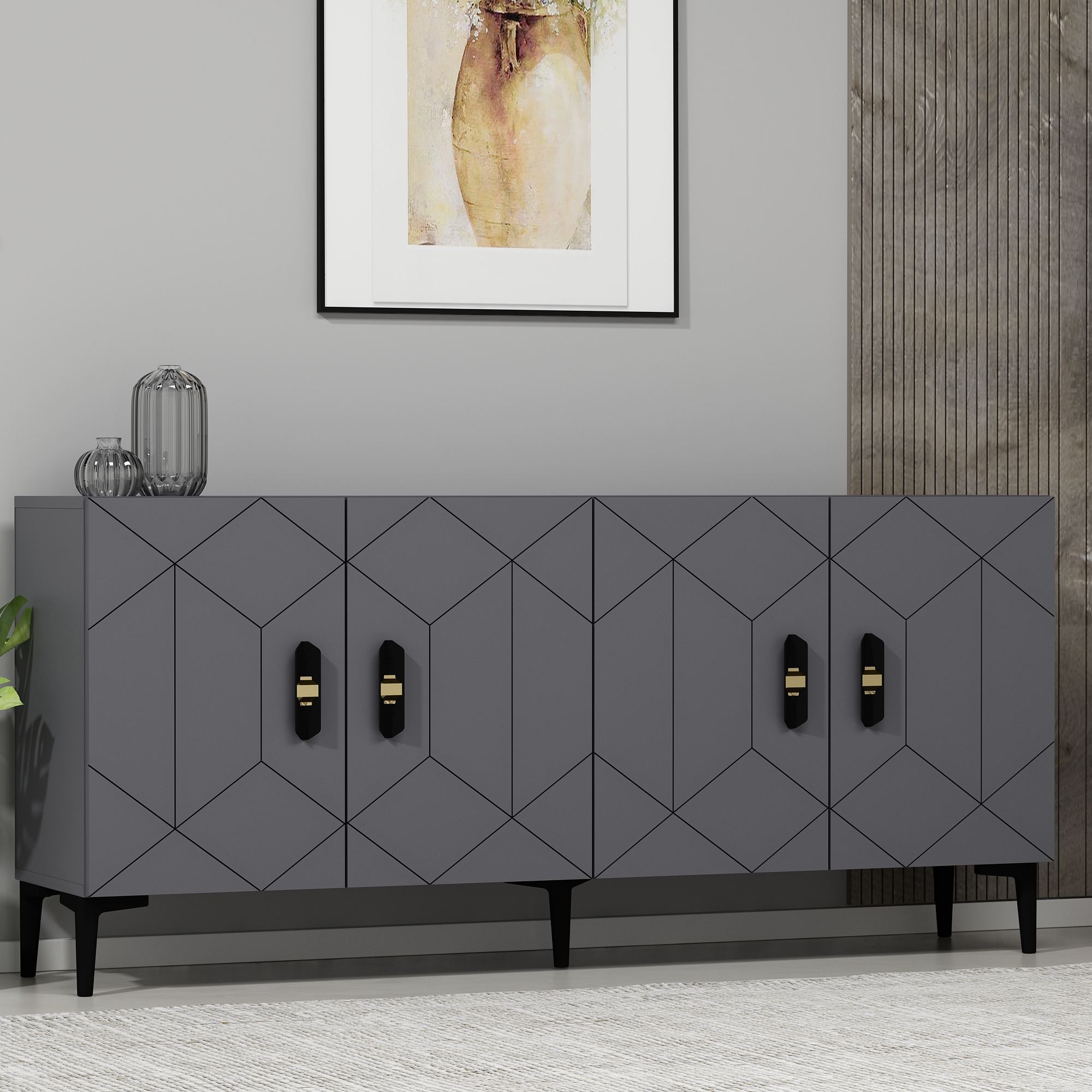 Aparador – 150 cm x 75 cm x 35 cm – Antracite – Painel de partículas revestido a melamina