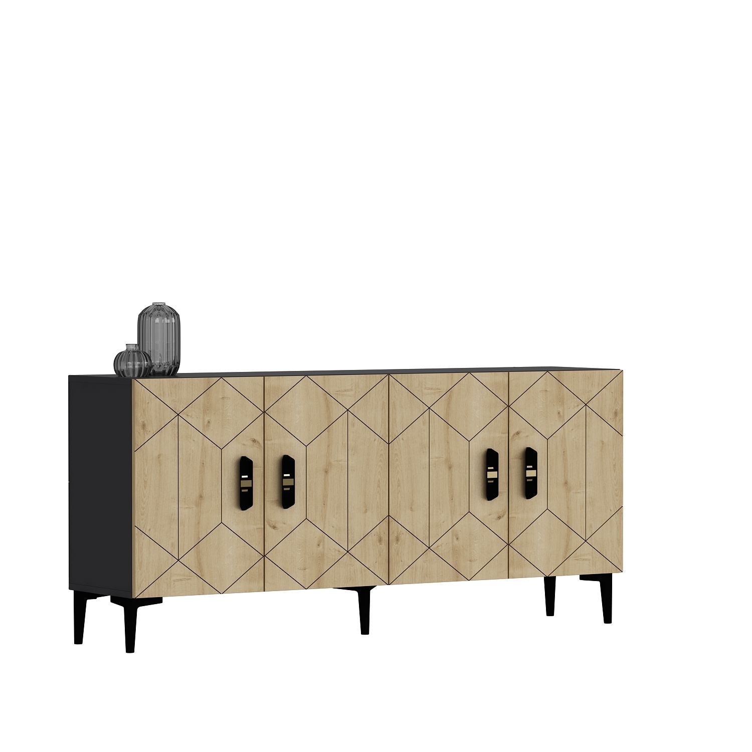 Aparador – 150 cm x 75 cm x 35 cm – Antracite e Carvalho Safira – 100% Painel de Partículas
