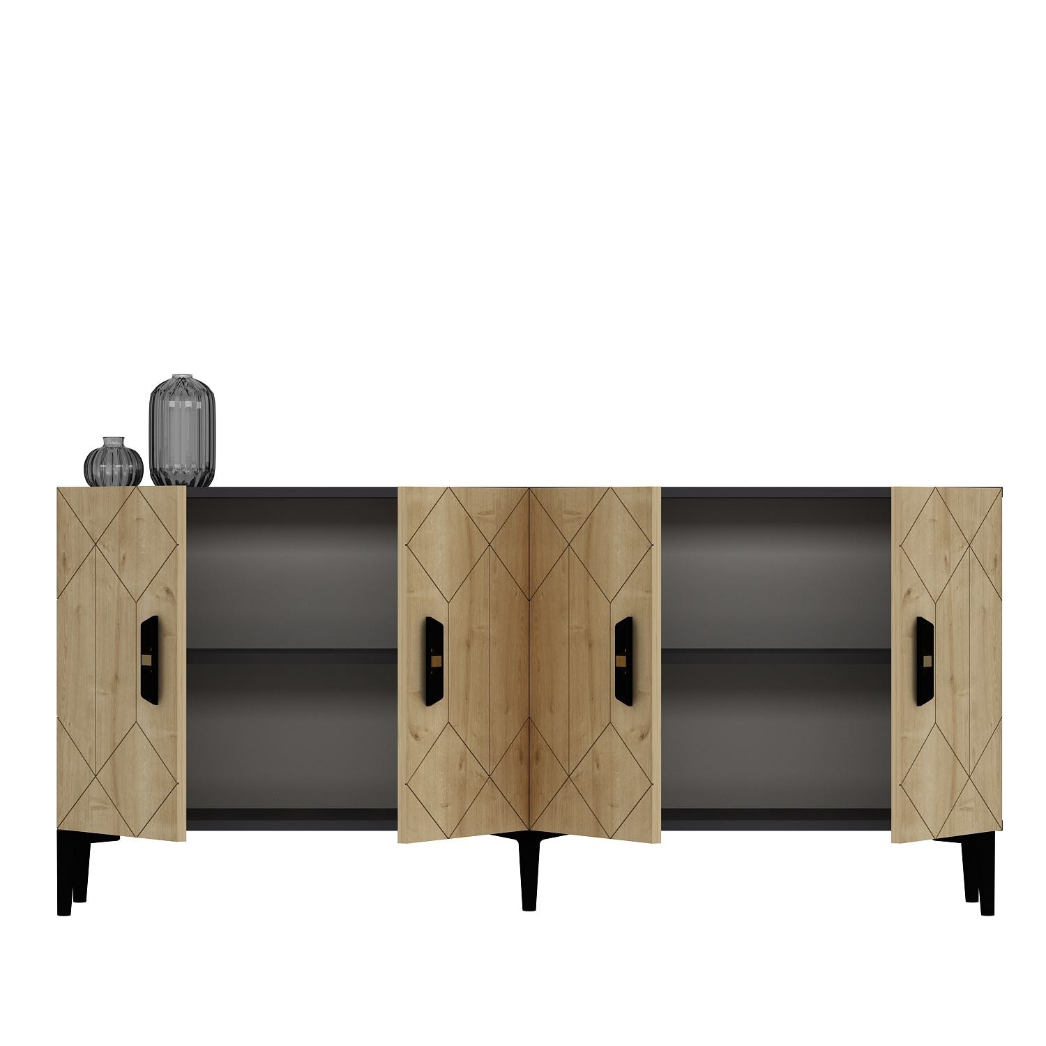 Aparador – 150 cm x 75 cm x 35 cm – Antracite e Carvalho Safira – 100% Painel de Partículas