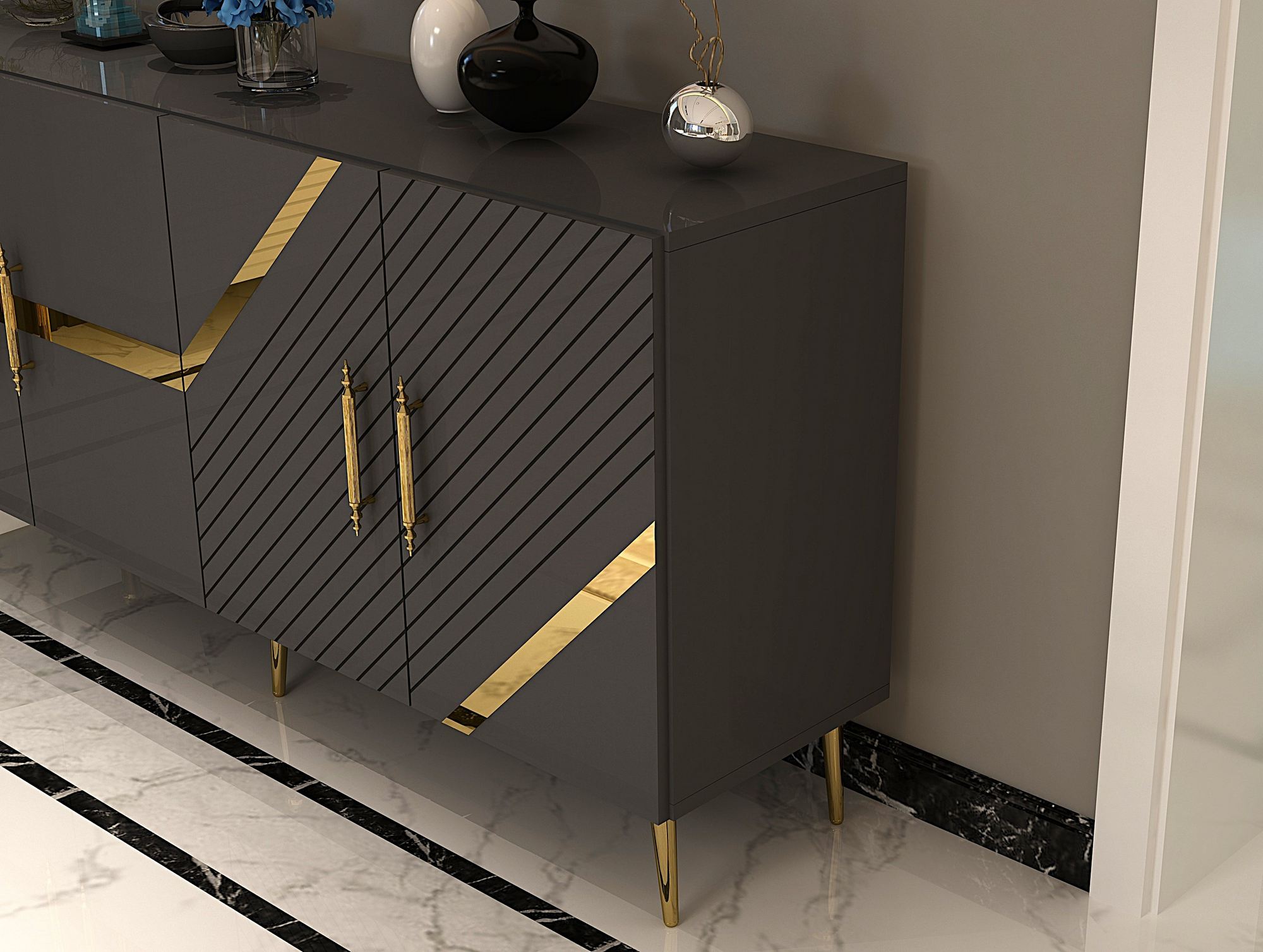 Aparador - 150 cm - Antracite e Dourado - Painéis de Partículas Revestidos a Melamina