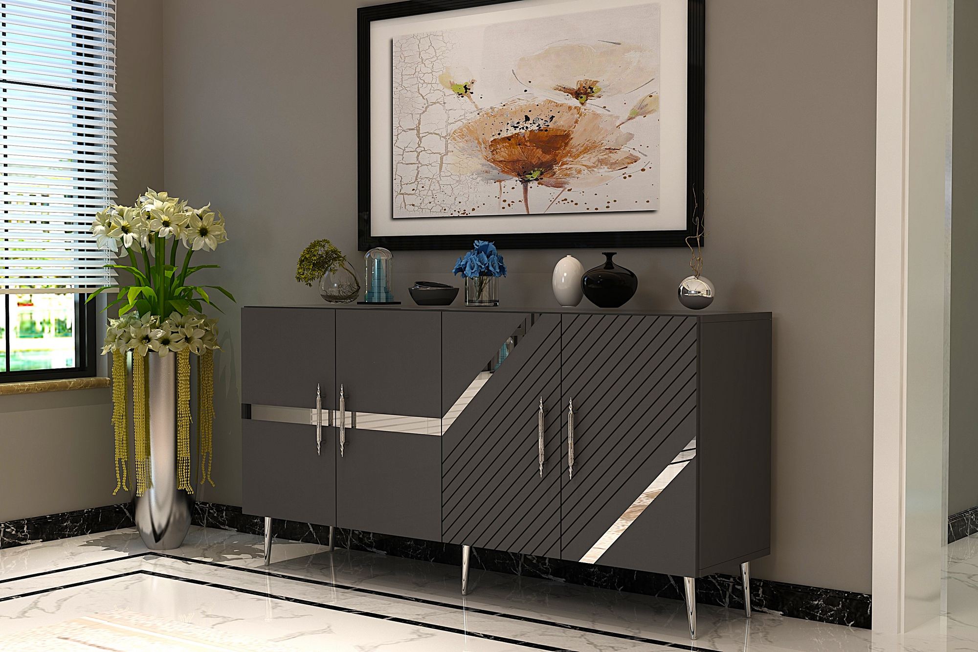 Aparador – 150 cm – Antracite e Prata – Painéis de partículas revestidos a melamina