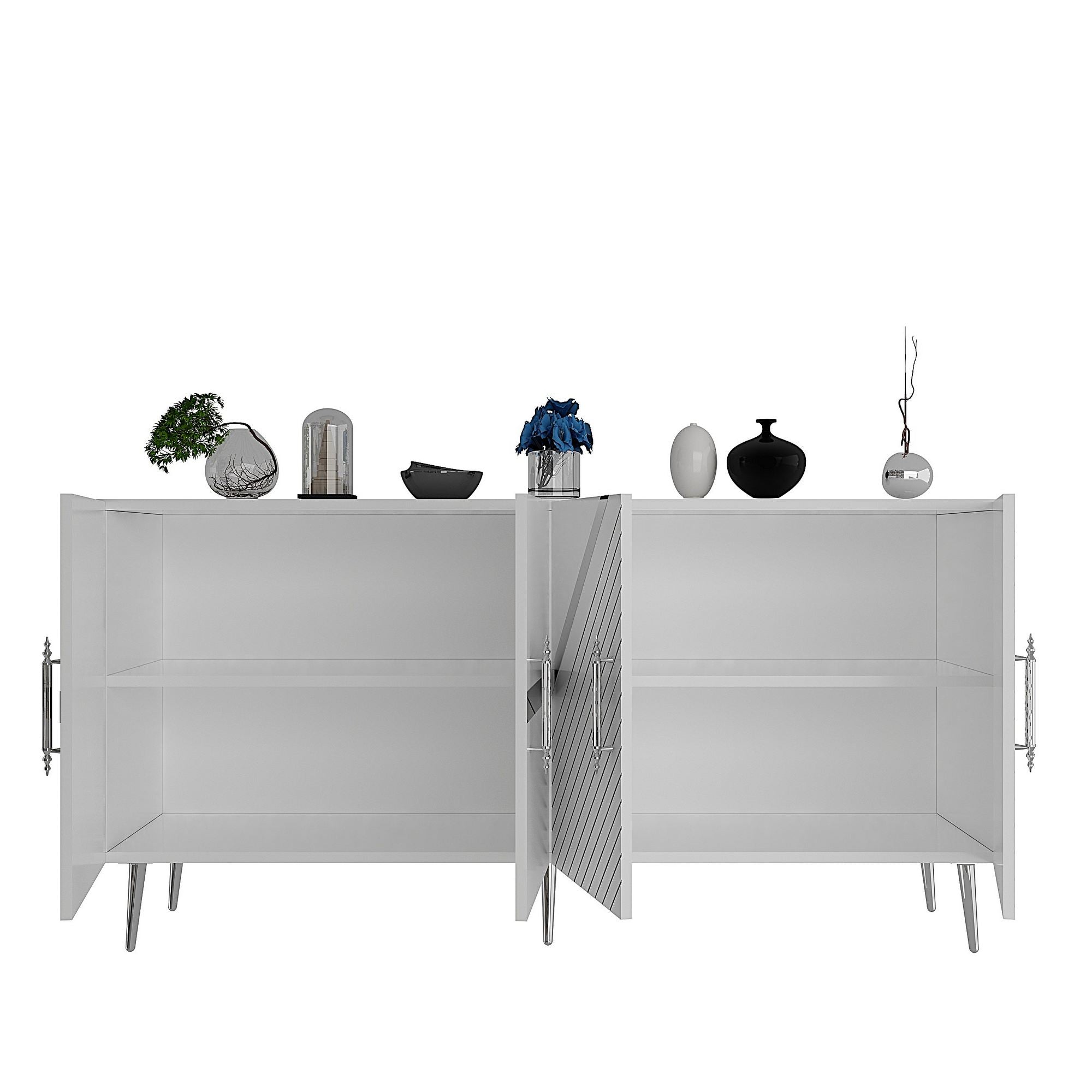 Aparador – 150 cm x 75 cm x 35 cm – Branco e Prata – Melamina