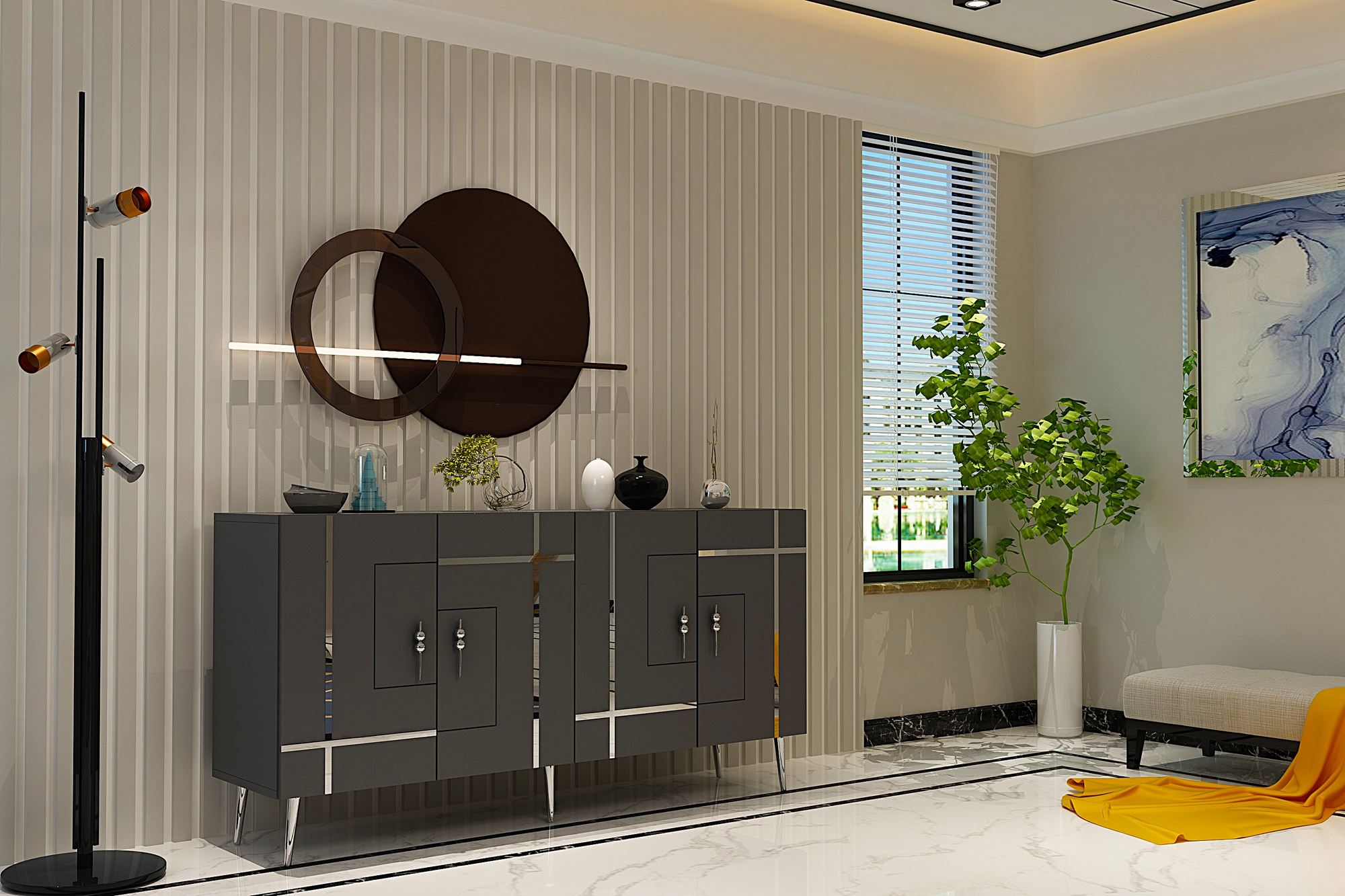Aparador – 150 cm – Antracite e Prata – Melamina