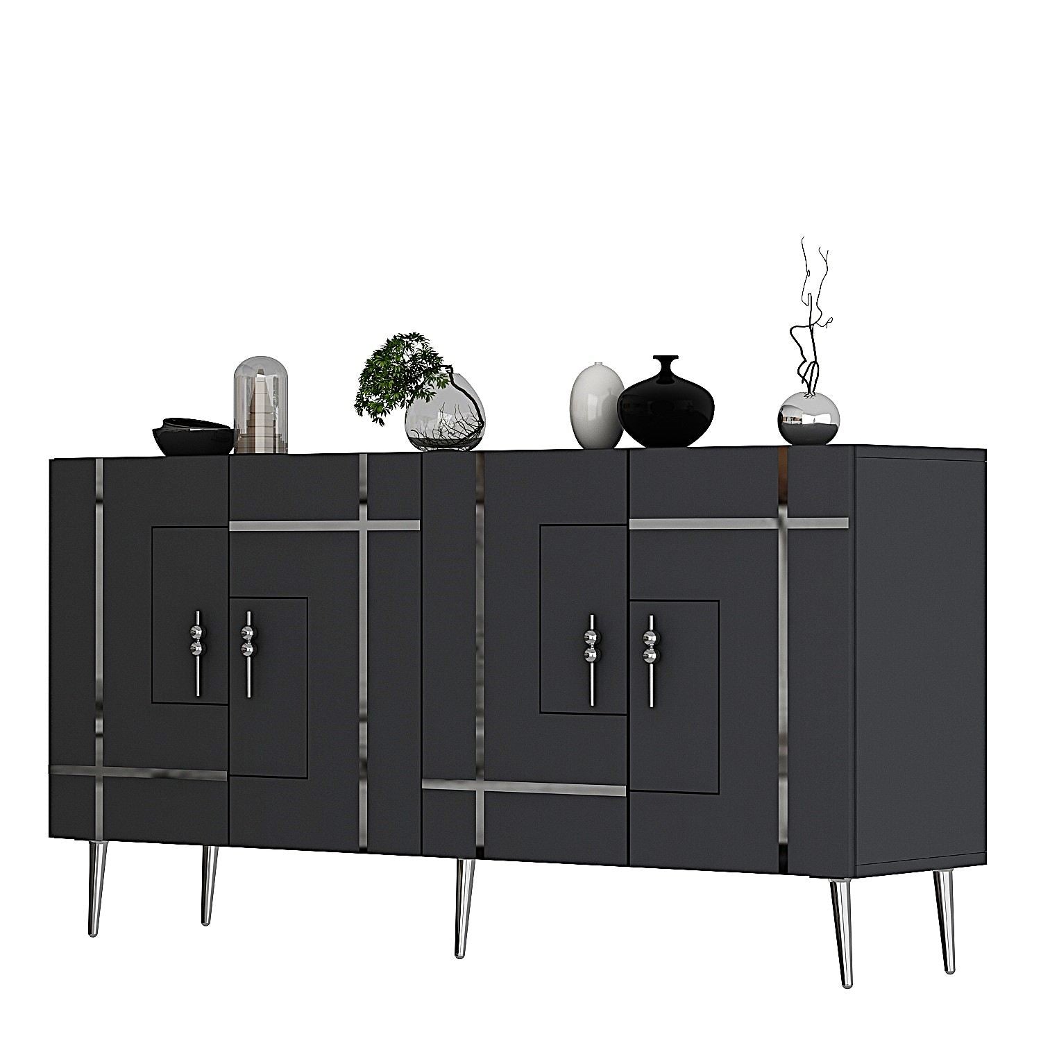 Aparador – 150 cm – Antracite e Prata – Melamina
