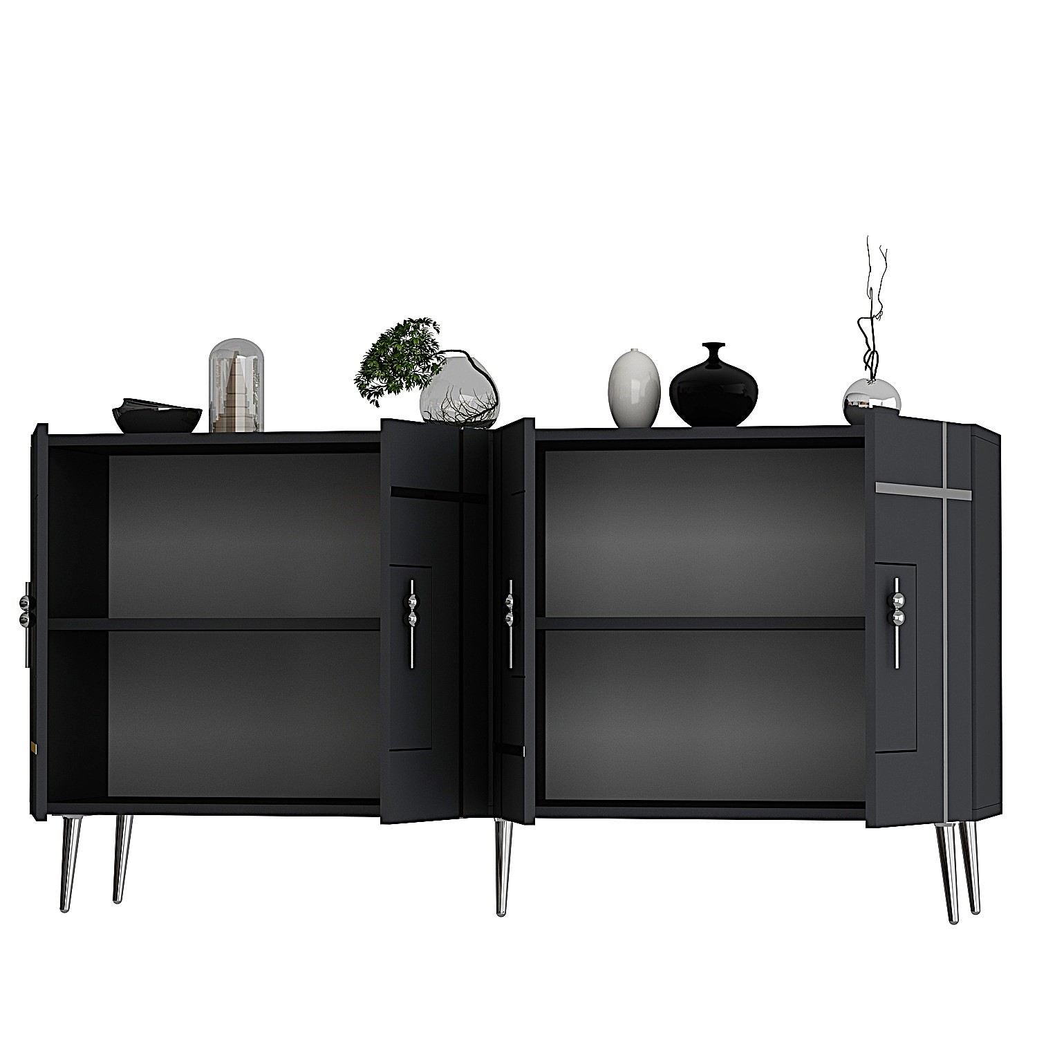 Aparador – 150 cm – Antracite e Prata – Melamina