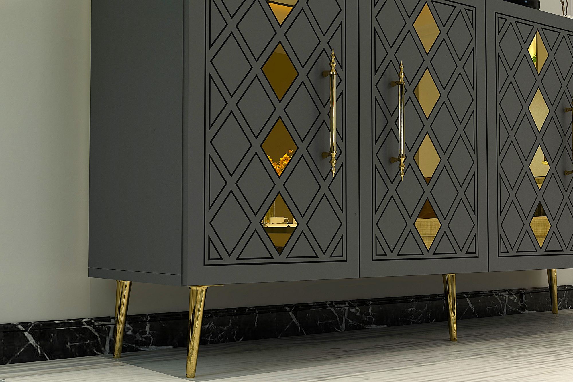 Aparador – 150 cm – Antracite/Dourado – Painéis de partículas revestidos a melamina
