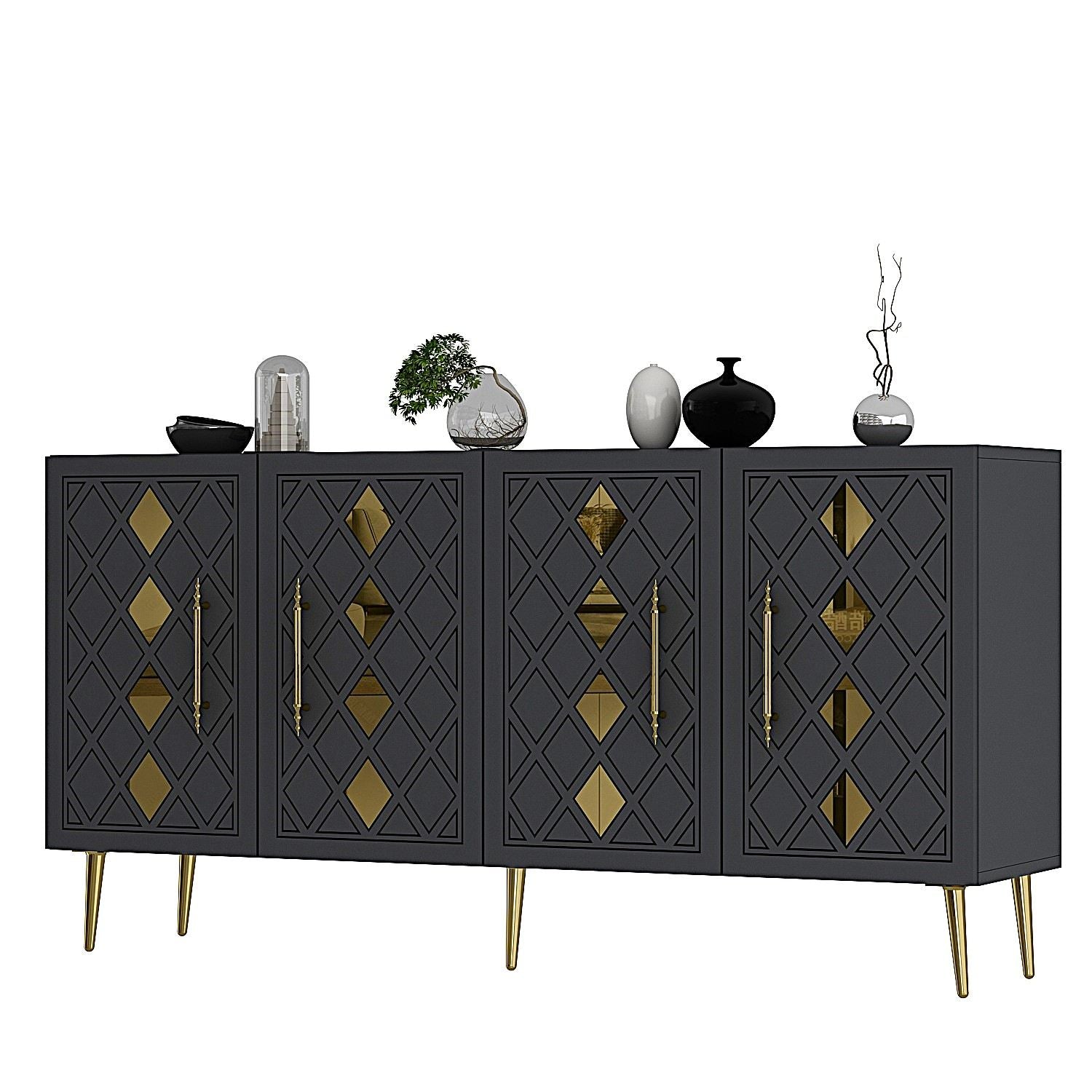 Aparador – 150 cm – Antracite/Dourado – Painéis de partículas revestidos a melamina