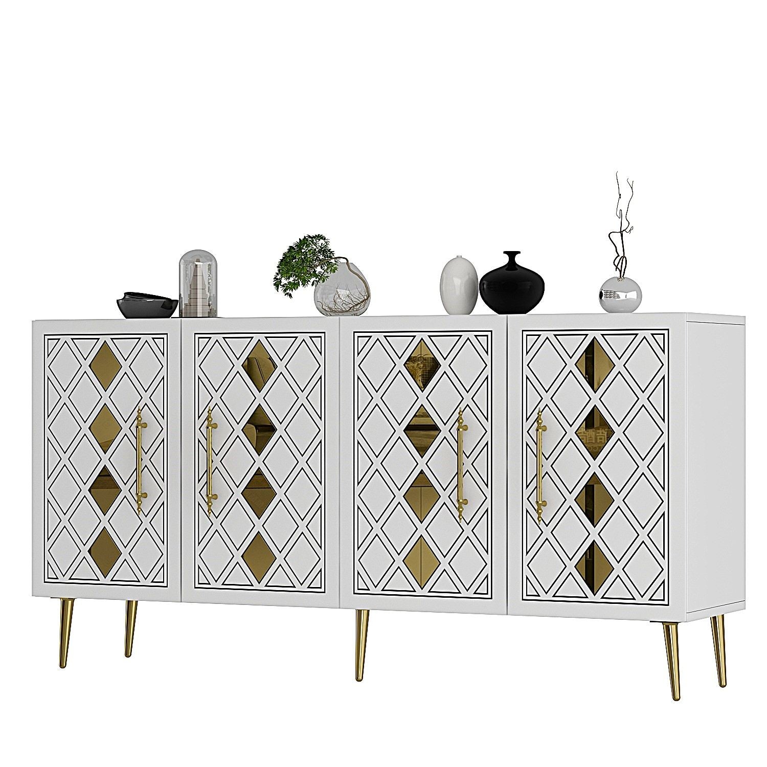 Aparador – 150 cm – Branco e Dourado – Painel de partículas revestido a melamina