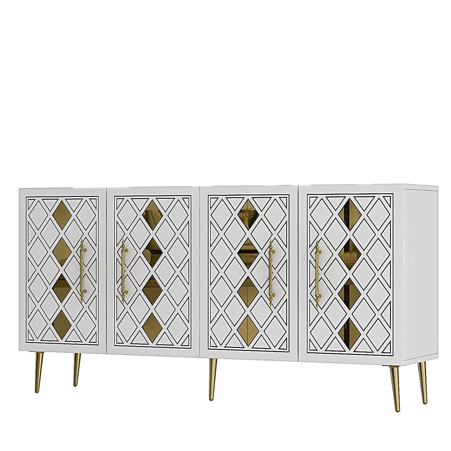 Aparador – 150 cm – Branco e Dourado – Painel de partículas revestido a melamina