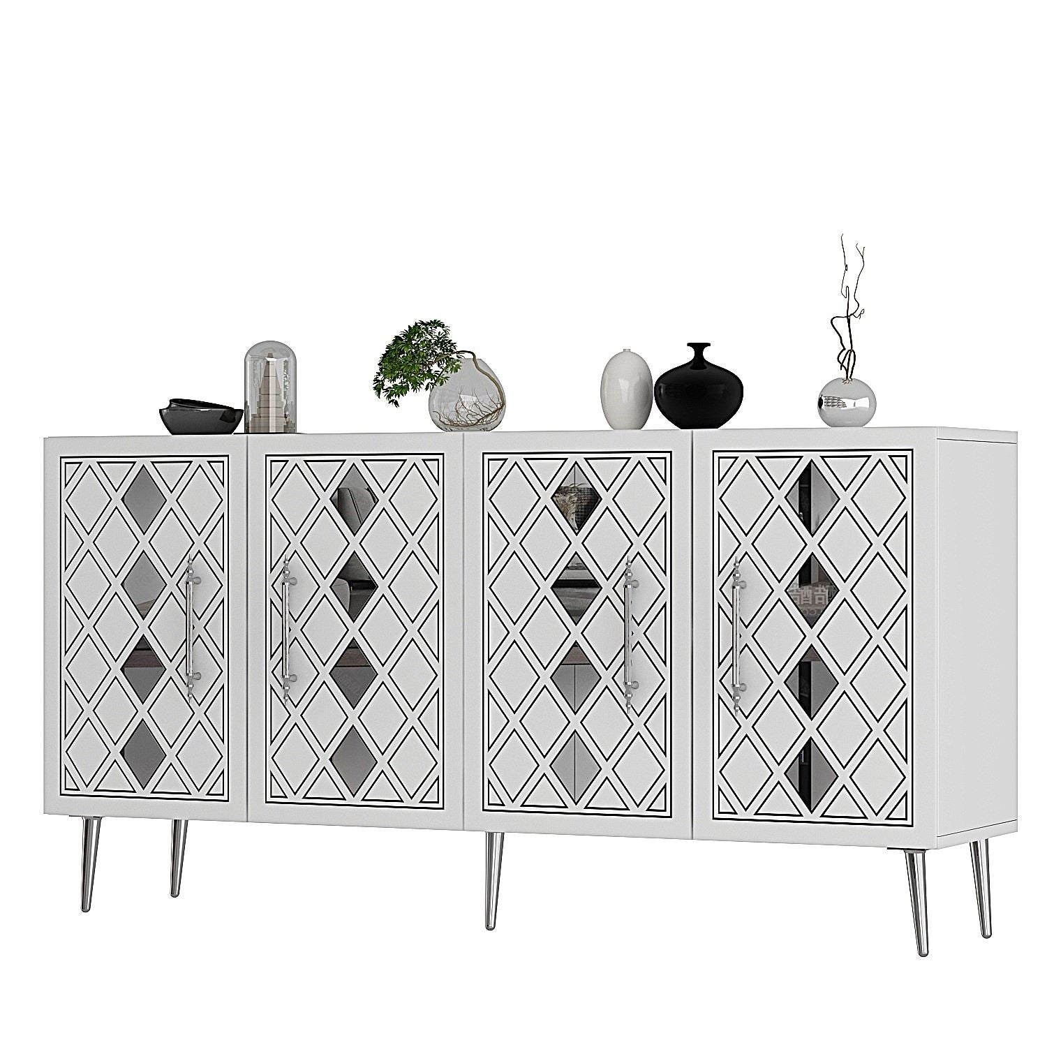 Aparador – 150 cm – Branco e Prata – Painel de partículas revestido a melamina
