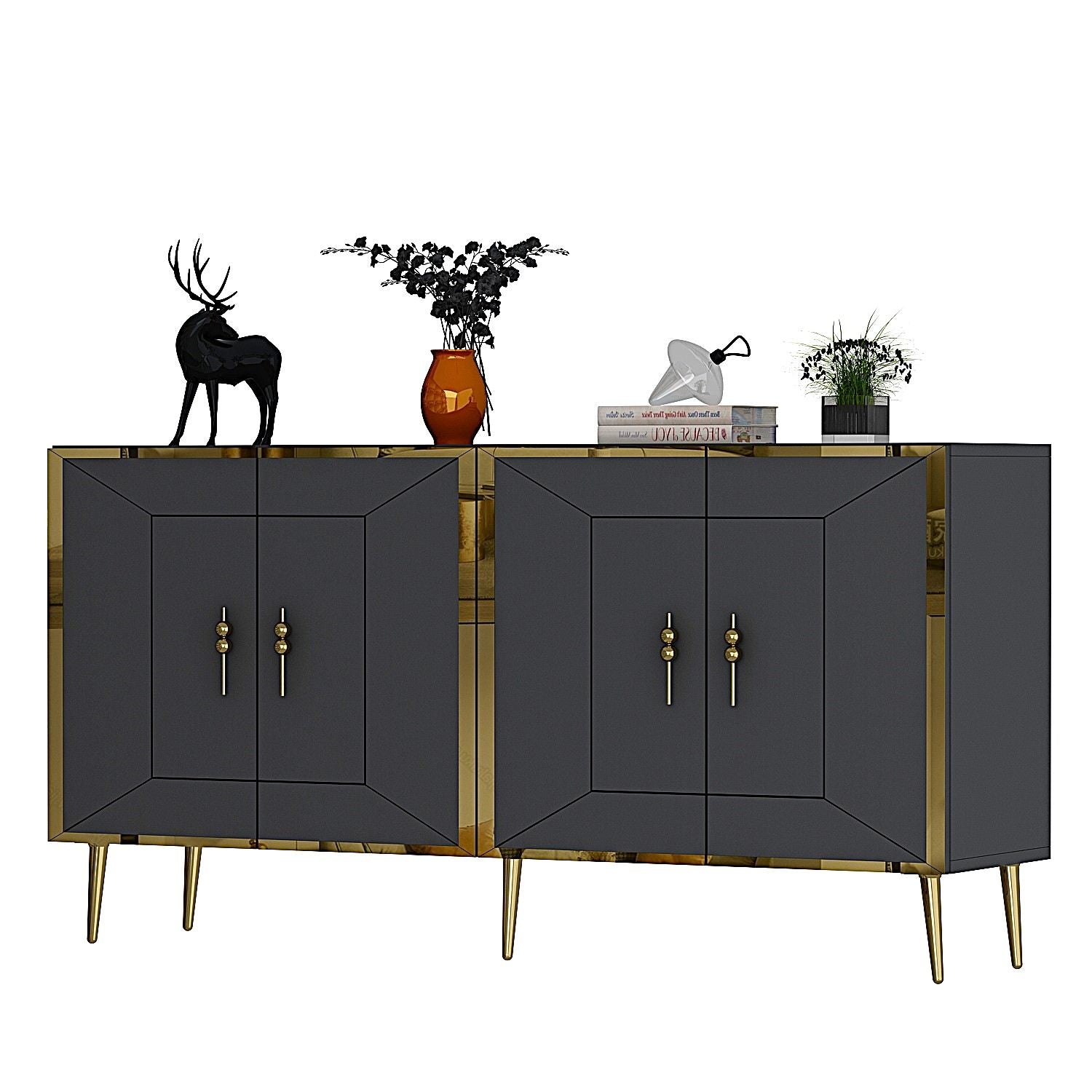 Aparador – 150 cm – Antracite e Dourado – Painéis de partículas revestidos a melamina