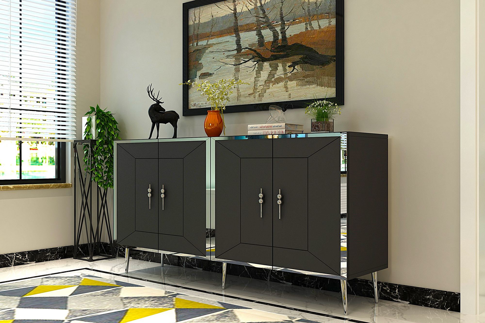 Aparador – 150 cm – Antracite e Prata – Painel de Partículas