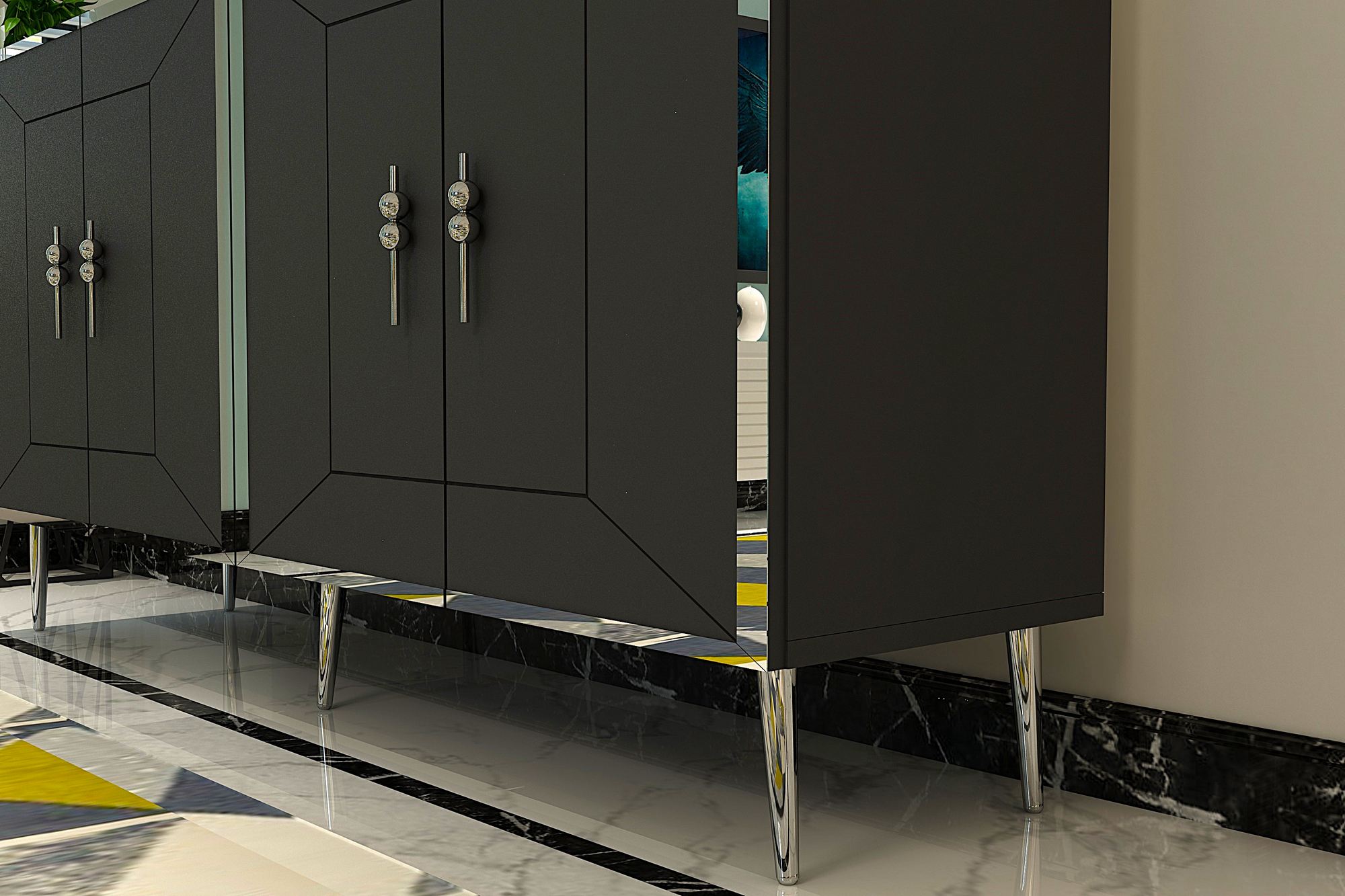 Aparador – 150 cm – Antracite e Prata – Painel de Partículas