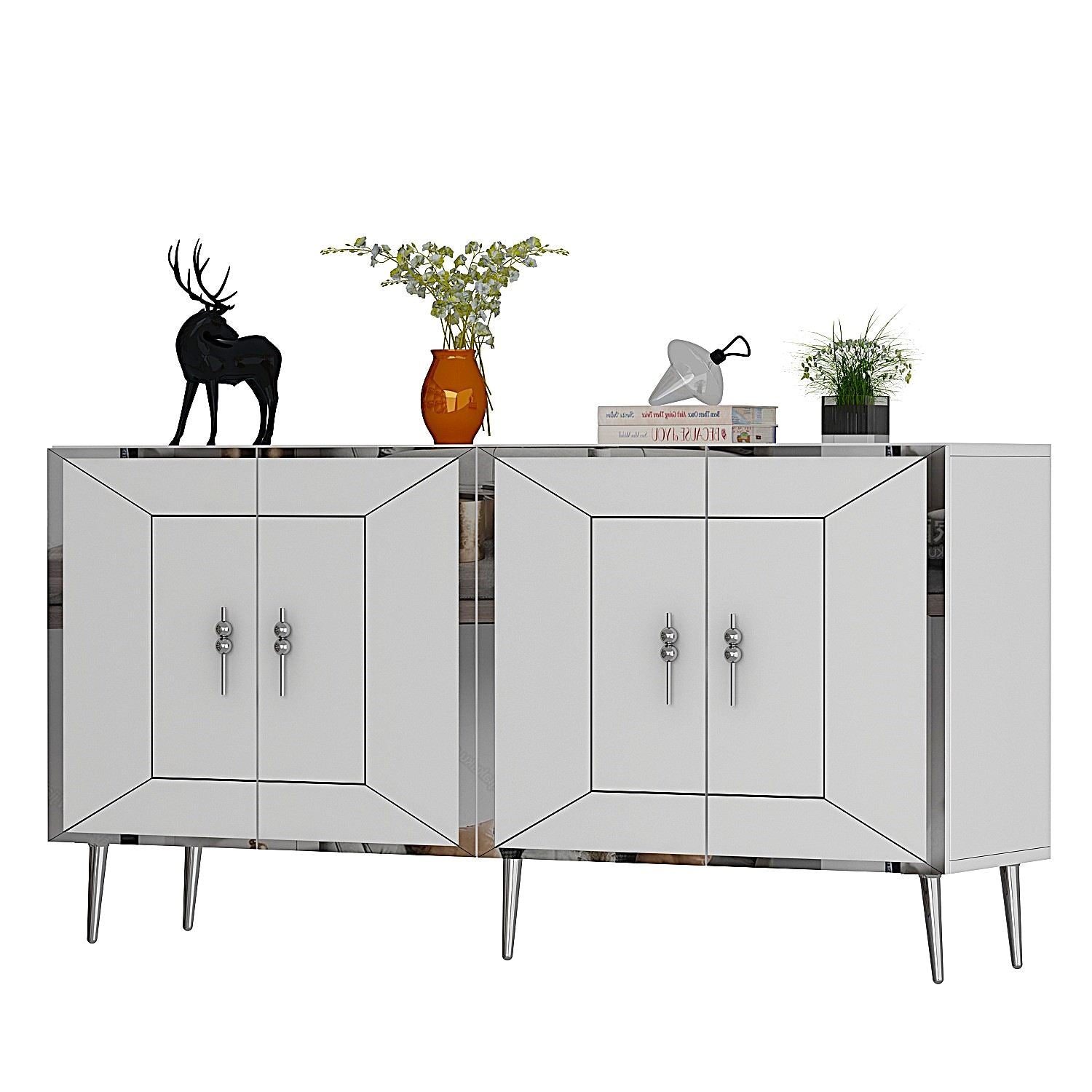 Aparador – 150 cm – Branco e Prata – Melamina