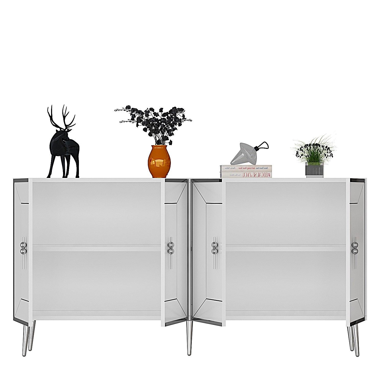 Aparador – 150 cm – Branco e Prata – Melamina