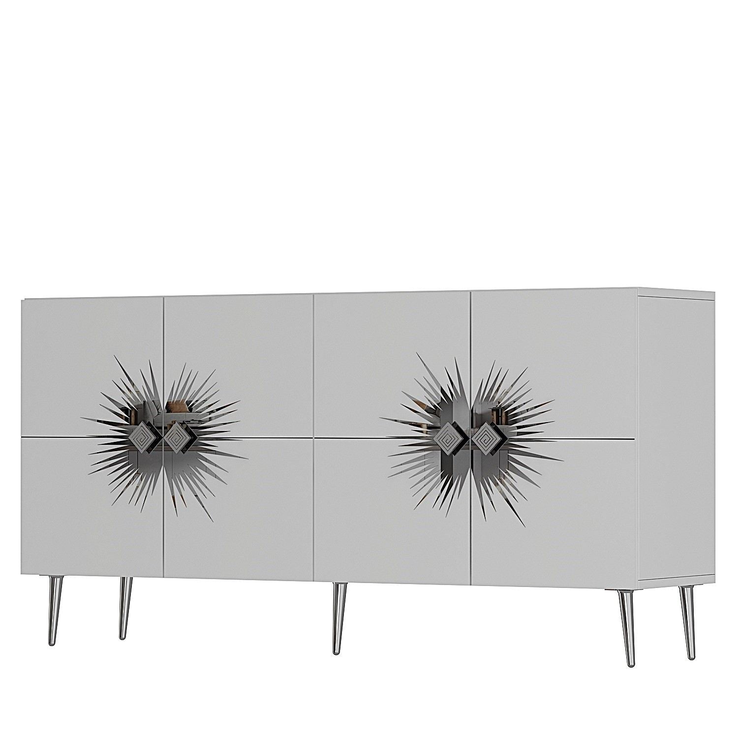 Aparador – 150 cm – Branco e Prata – Painel de partículas revestido a melamina