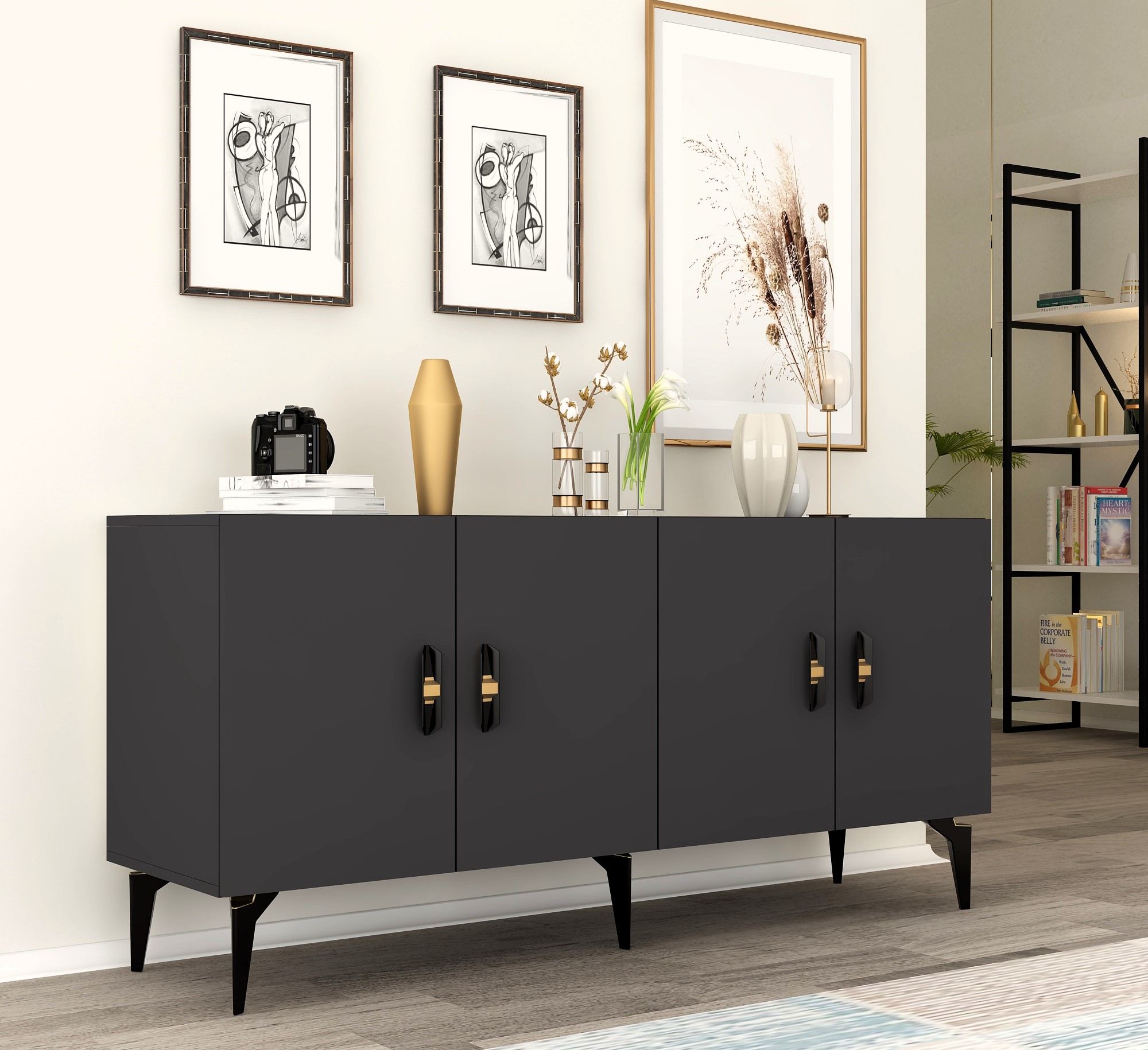 Aparador – 150cm – Antracite – Painéis de partículas revestidos a melamina