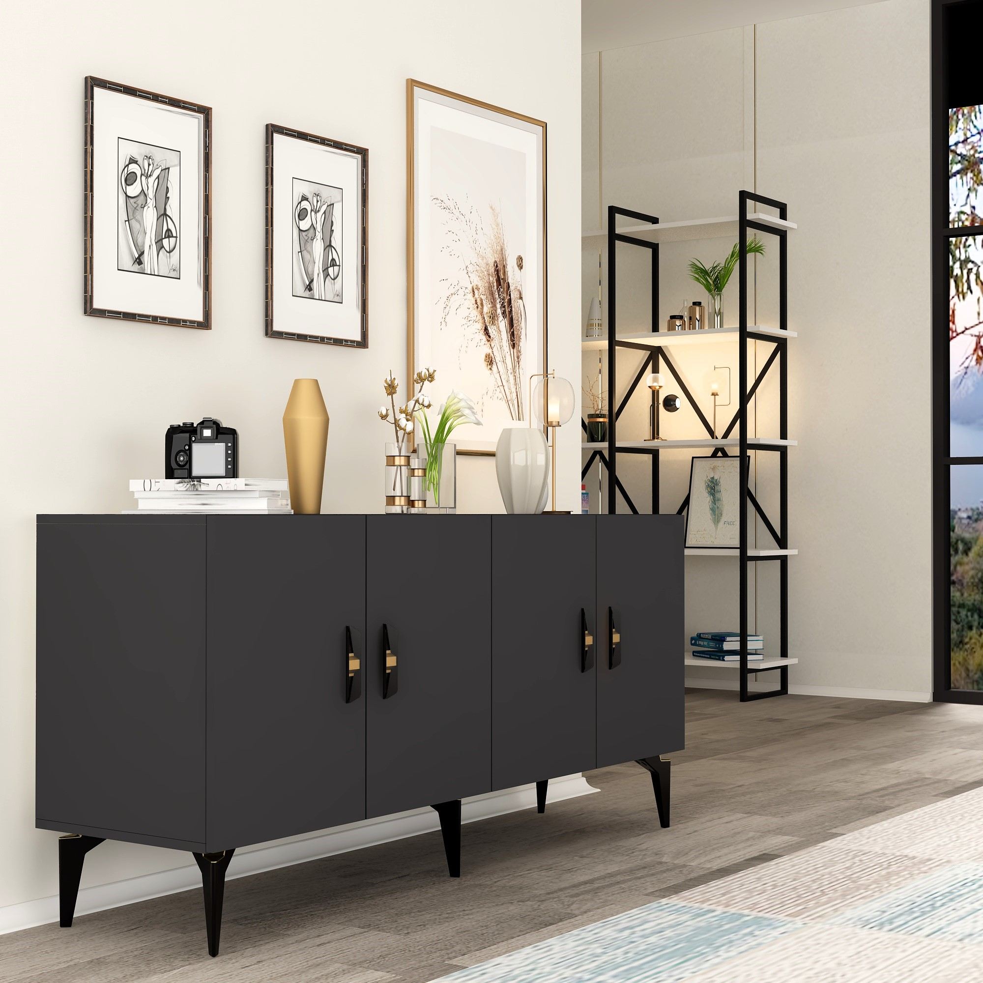Aparador – 150cm – Antracite – Painéis de partículas revestidos a melamina