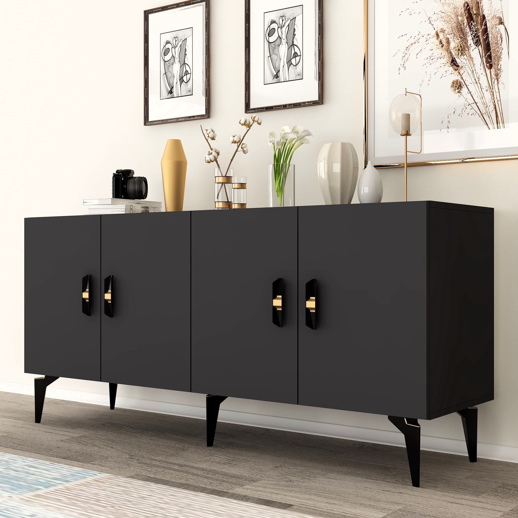 Aparador – 150cm – Antracite – Painéis de partículas revestidos a melamina