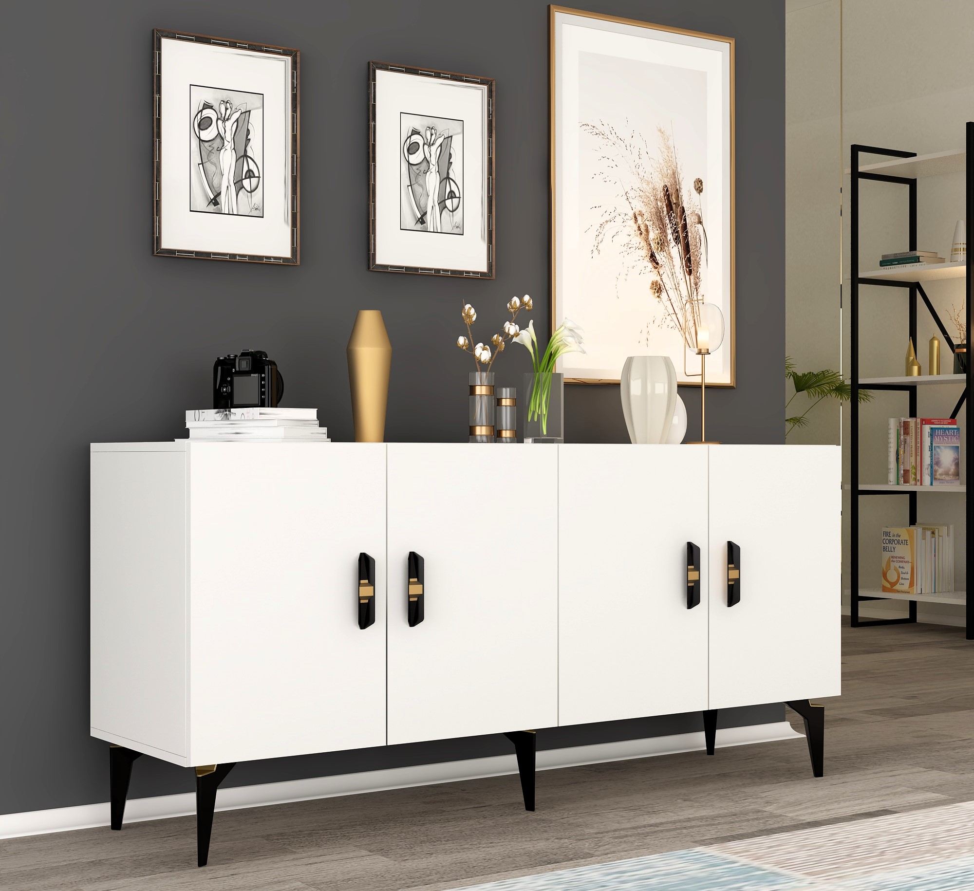 Aparador – 150 cm x 79 cm x 40 cm – Branco – Painel de Partículas