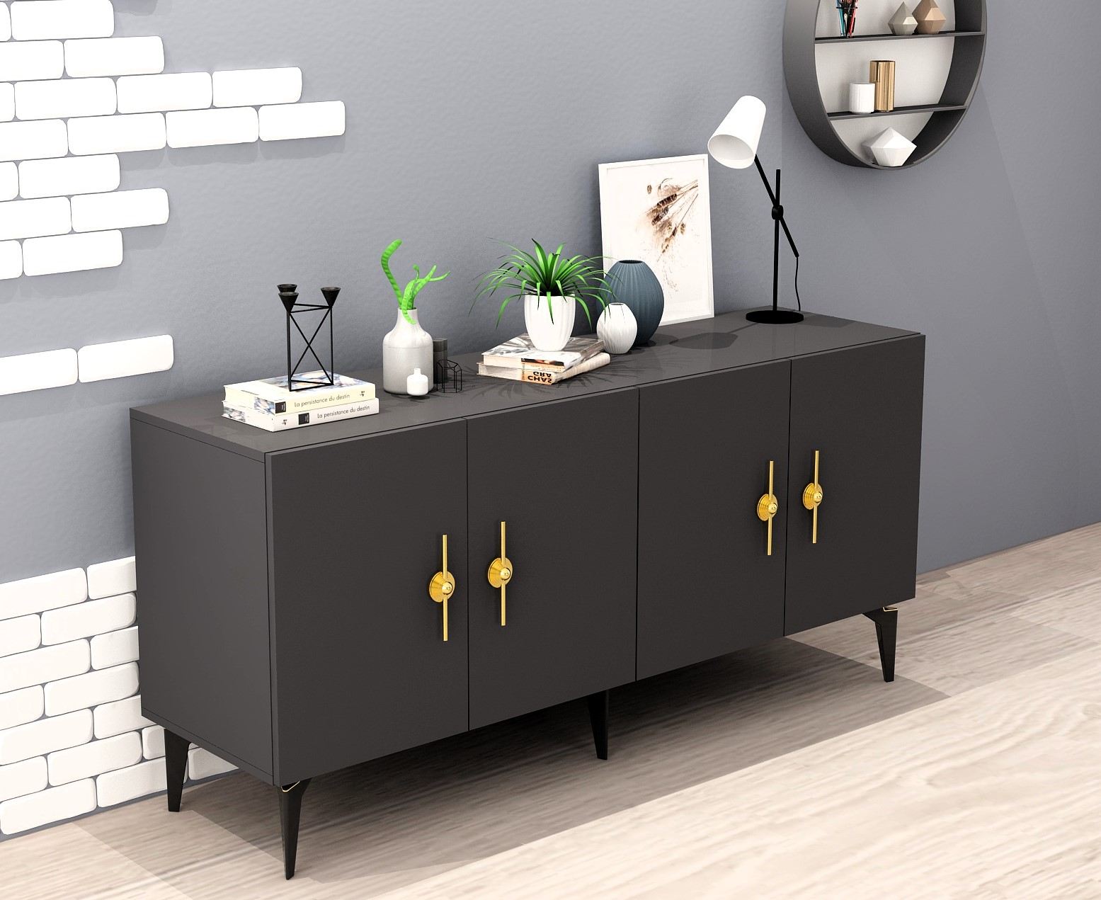 Aparador – 150cm – Antracite – Painéis de partículas revestidos a melamina