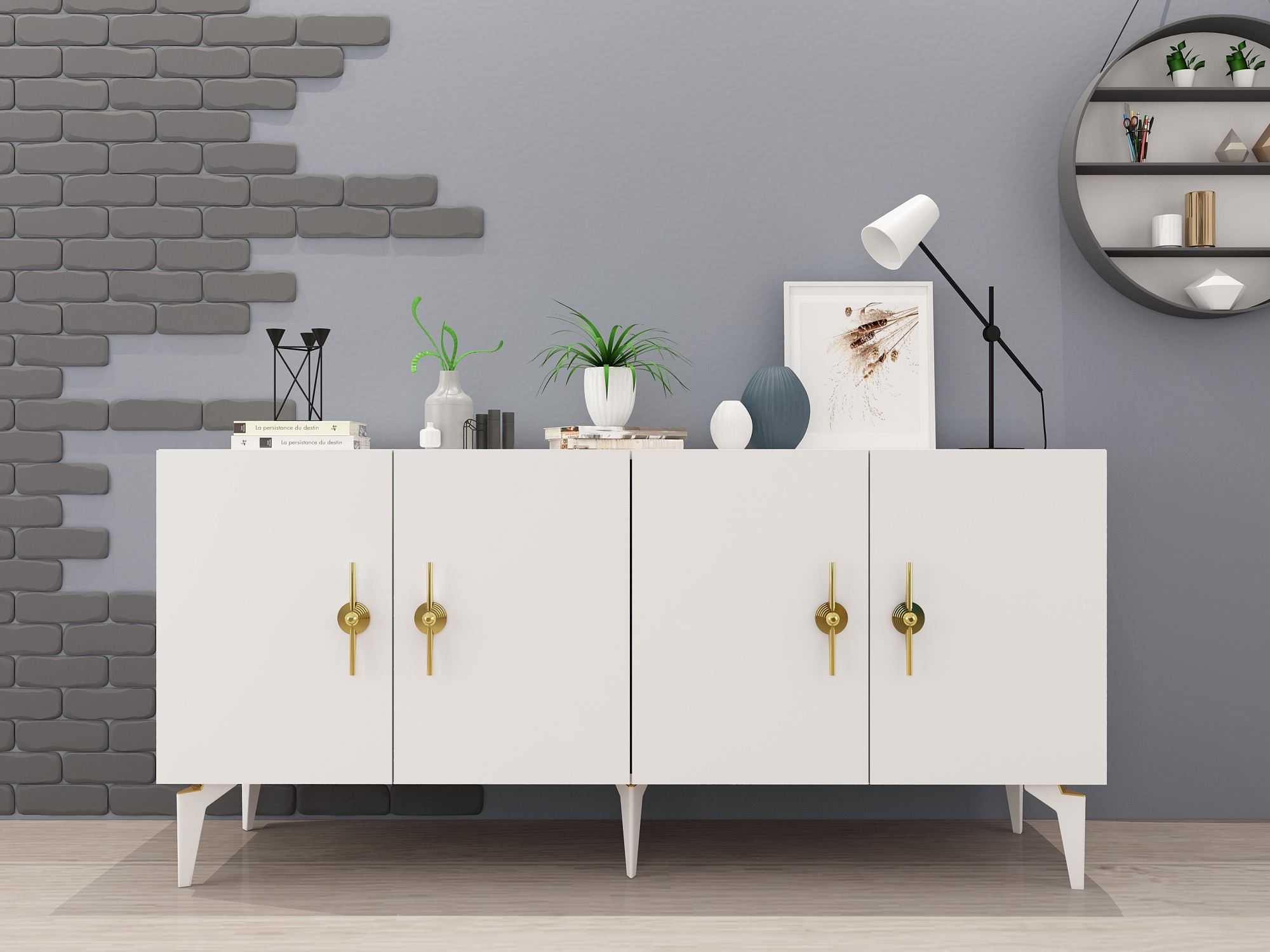Aparador – 150cm x 79cm x 40cm – Branco – Painel de partículas revestido a melamina
