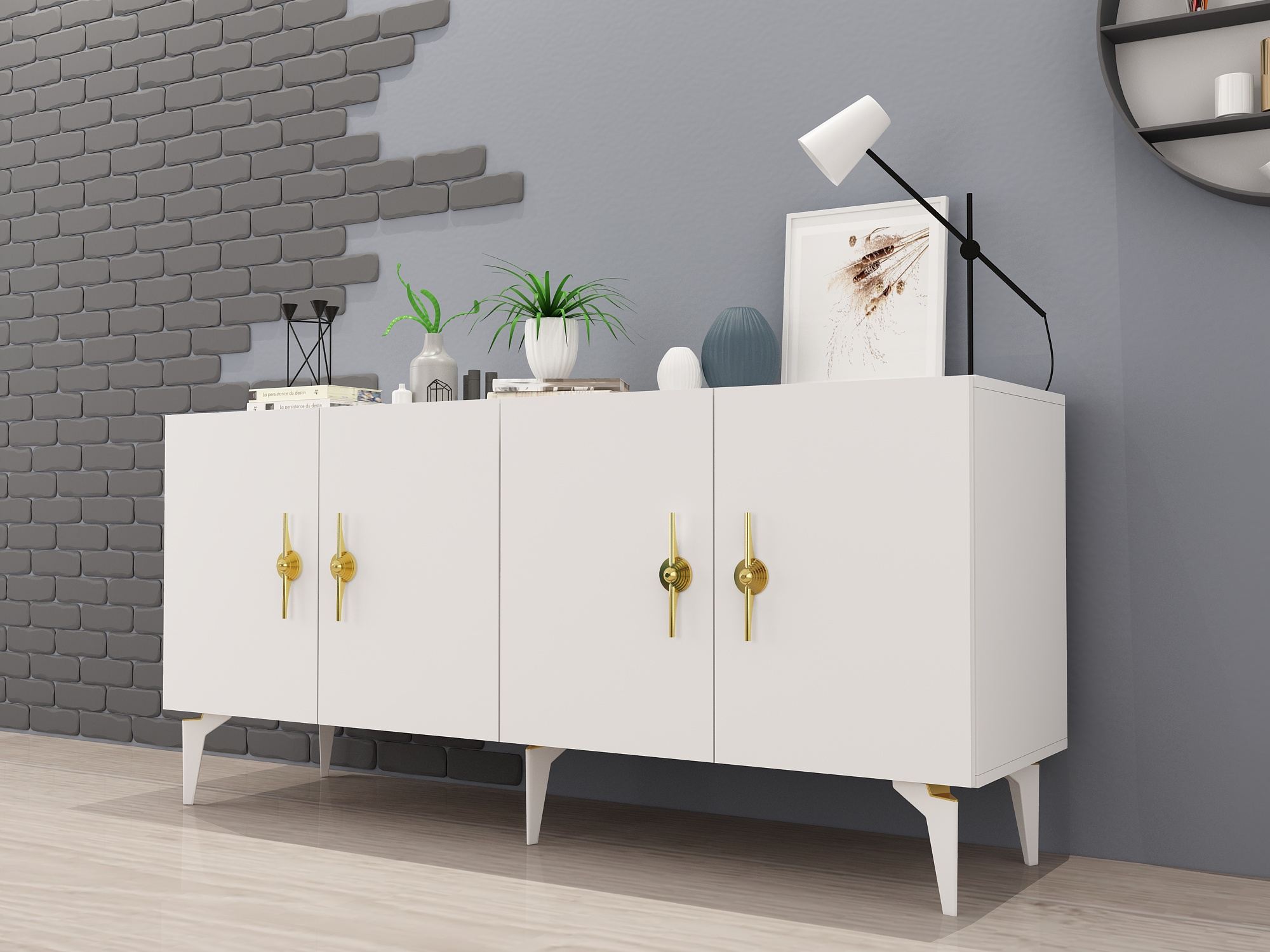 Aparador – 150cm x 79cm x 40cm – Branco – Painel de partículas revestido a melamina