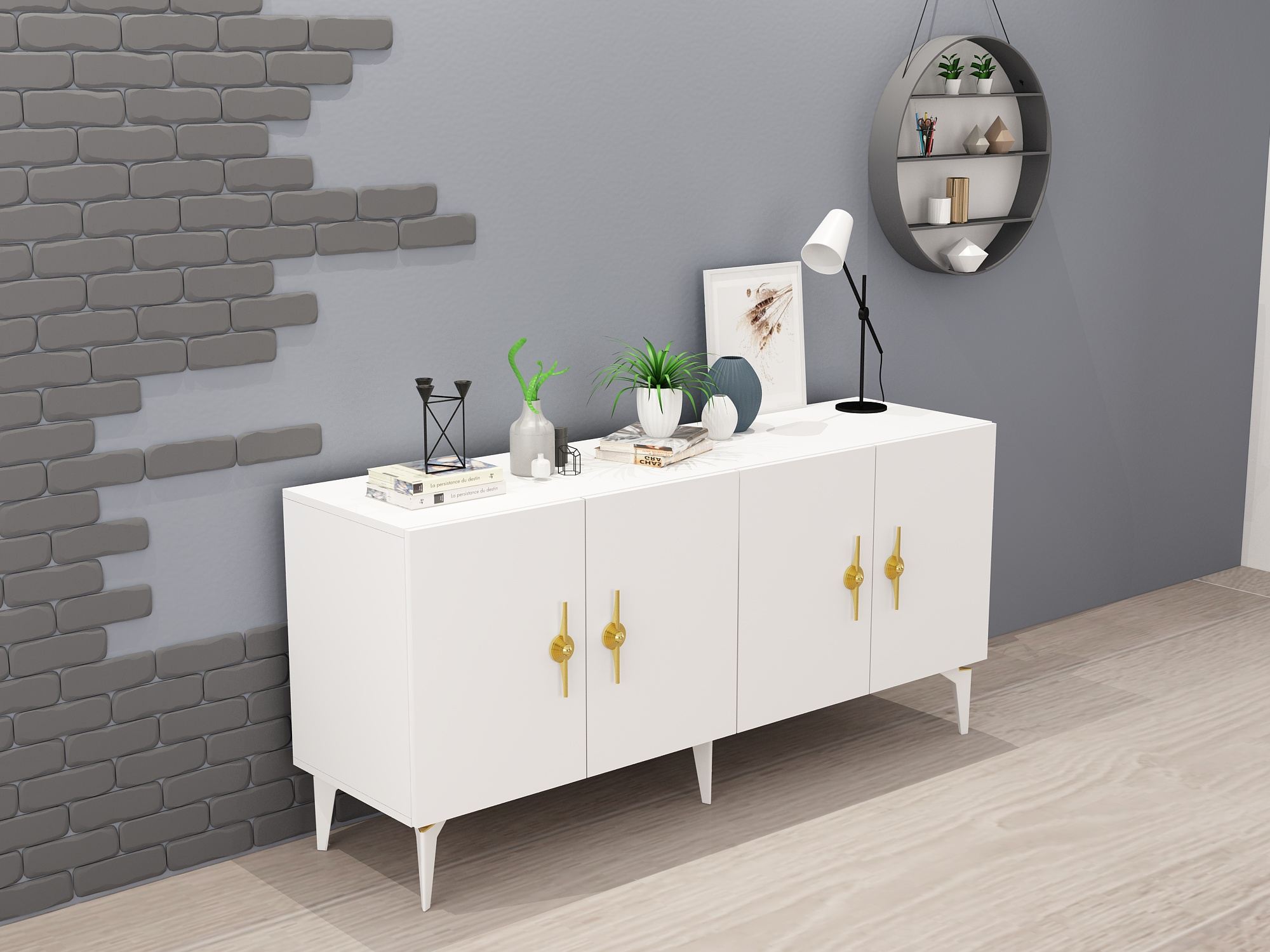 Aparador – 150cm x 79cm x 40cm – Branco – Painel de partículas revestido a melamina