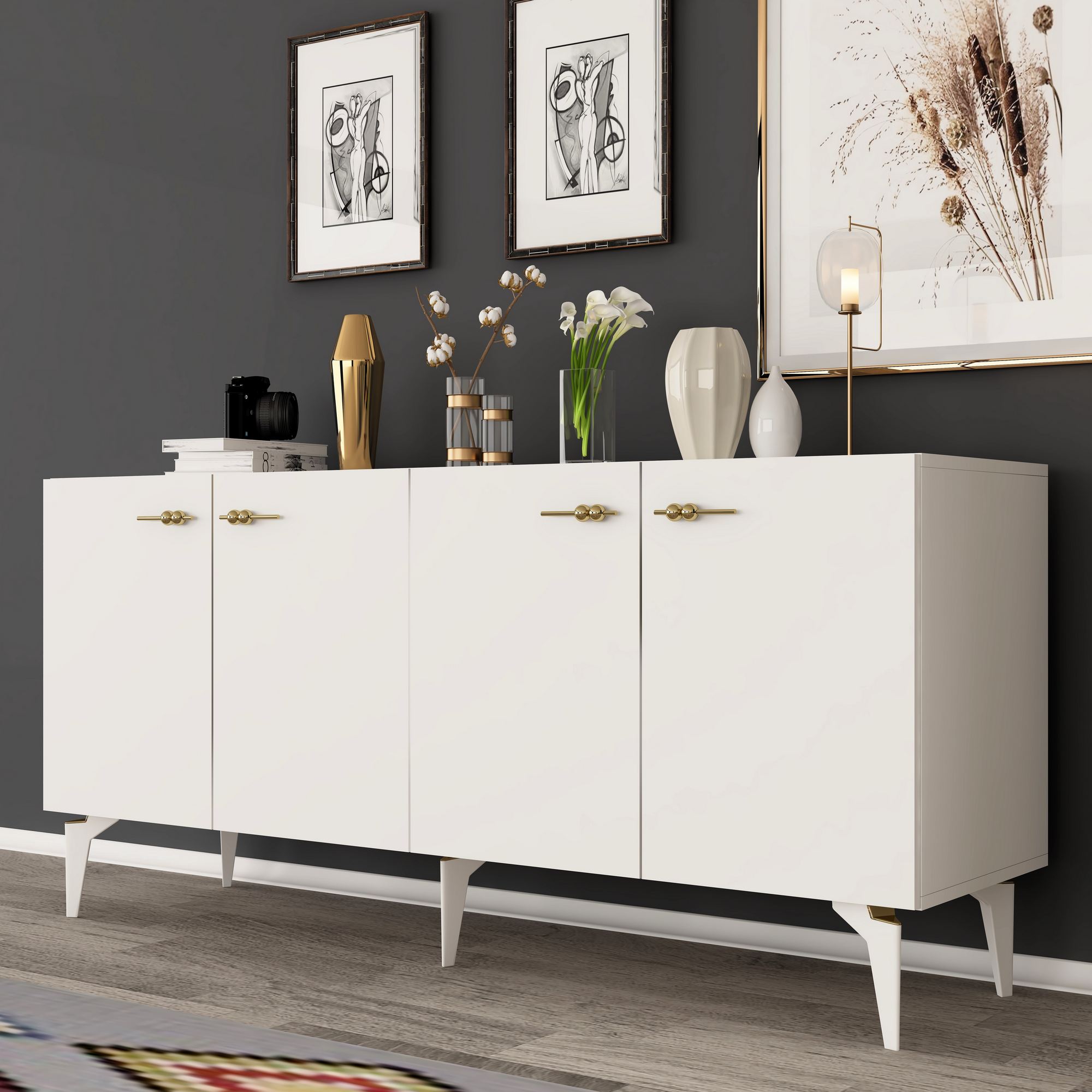 Aparador – 150 cm x 79 cm x 40 cm – Branco – Painel de partículas revestido a melamina