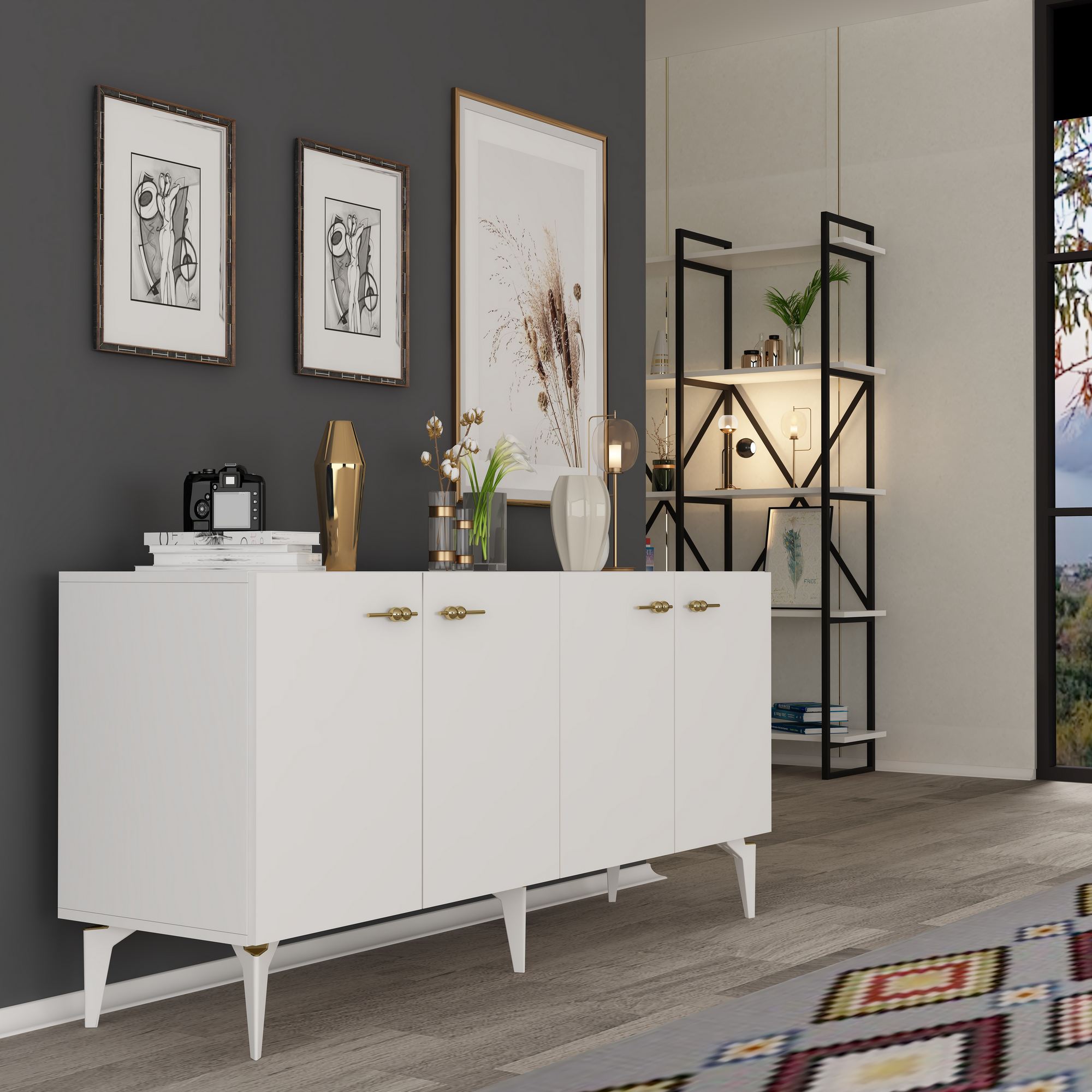 Aparador – 150 cm x 79 cm x 40 cm – Branco – Painel de partículas revestido a melamina