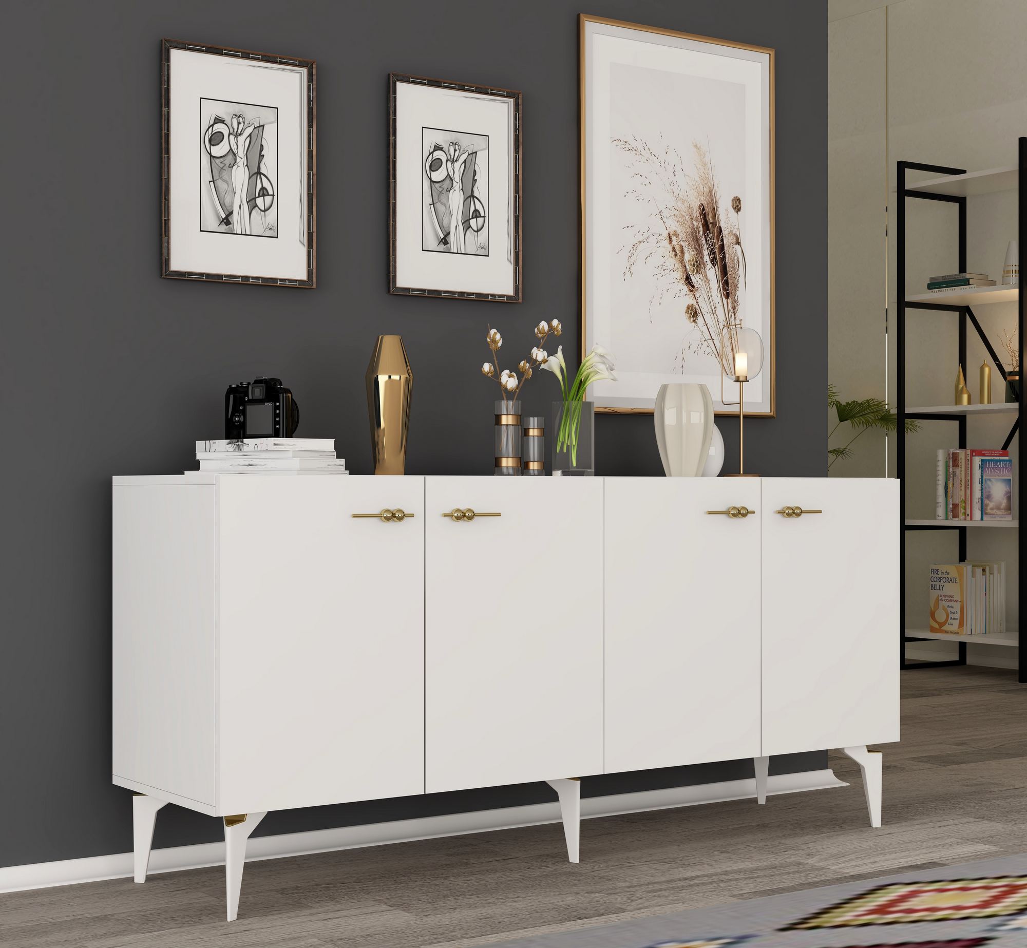 Aparador – 150 cm x 79 cm x 40 cm – Branco – Painel de partículas revestido a melamina