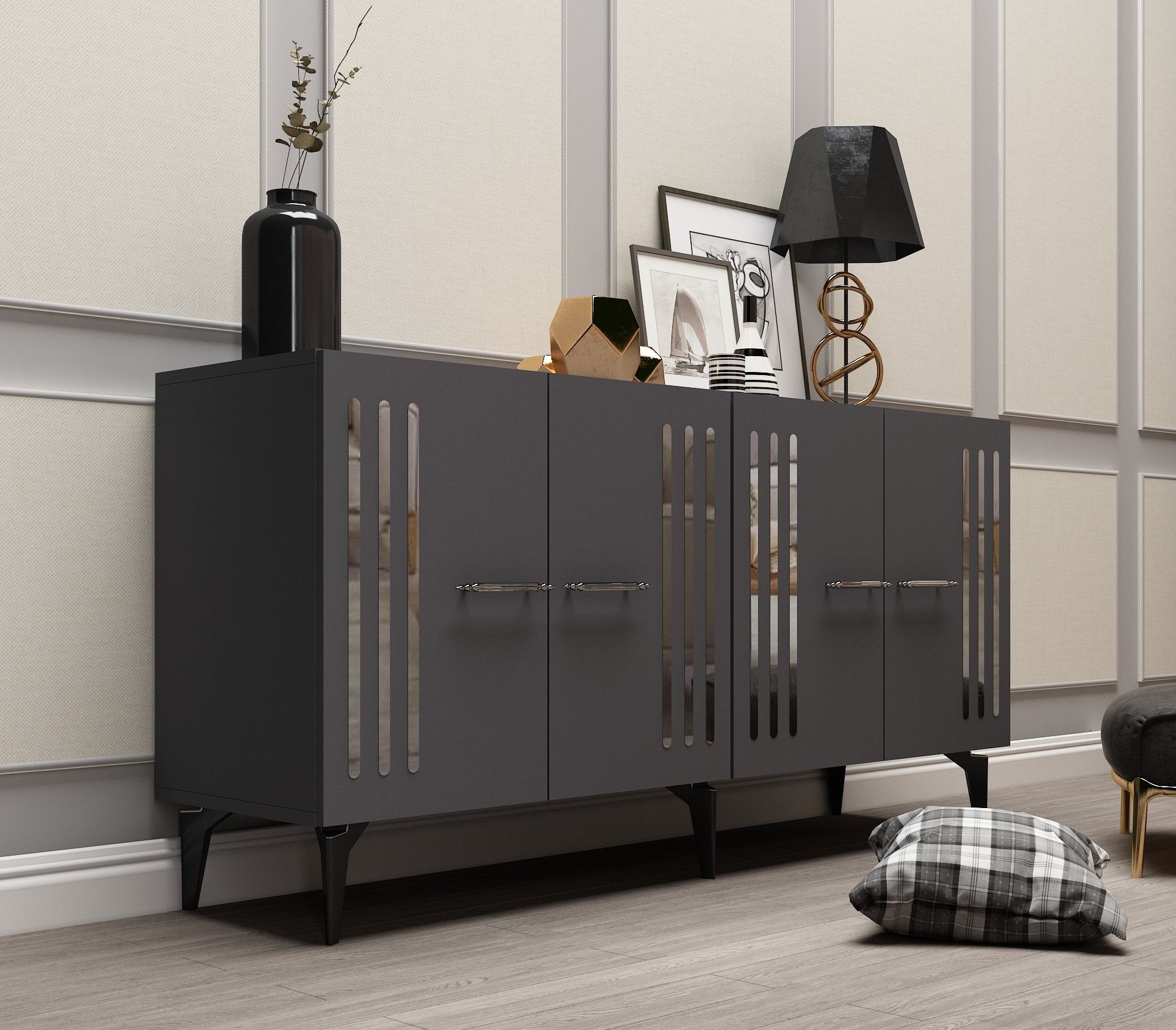 Aparador – 150 cm – Antracite e Prata – Material em painel de partículas revestido a melamina