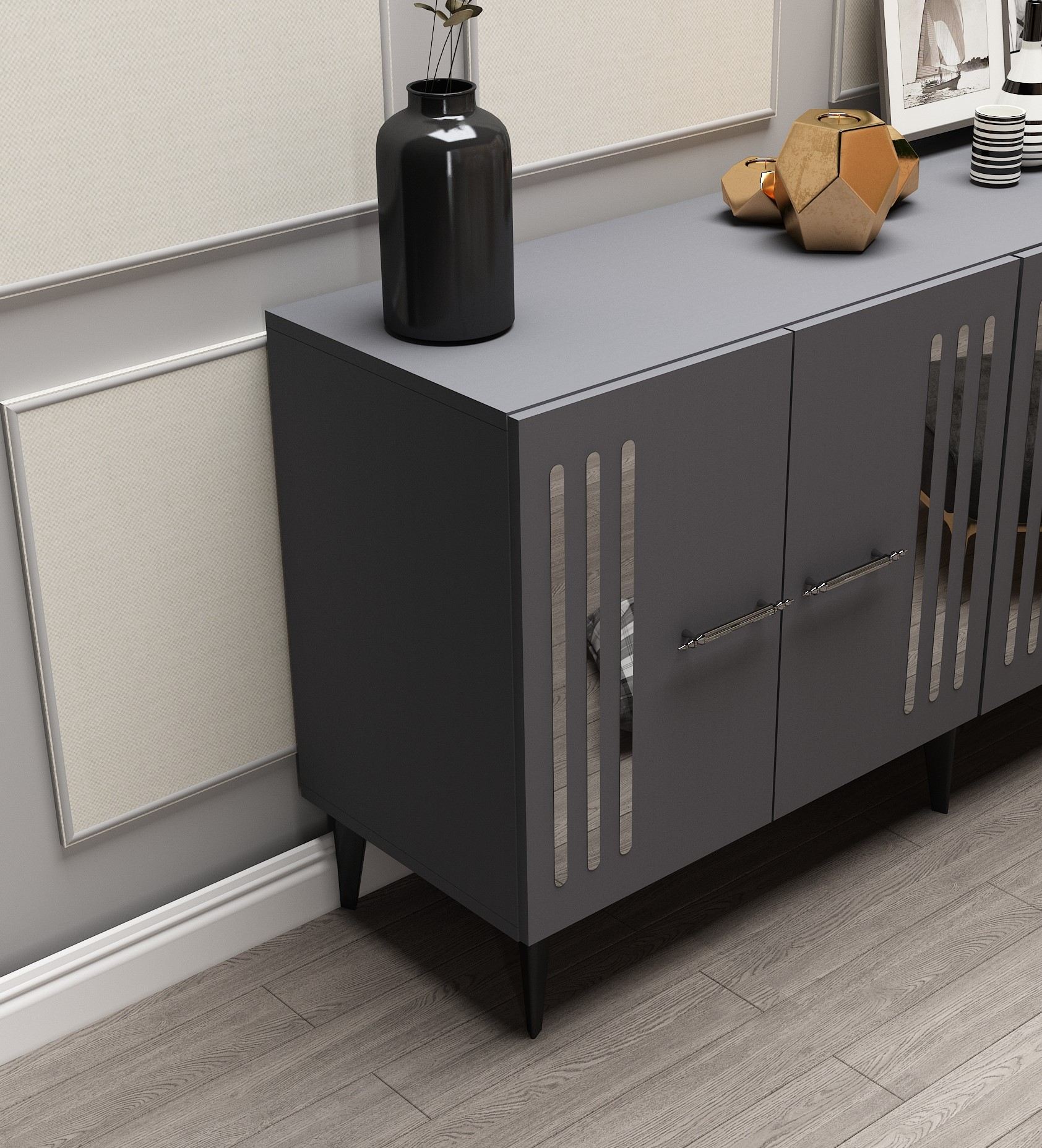 Aparador – 150 cm – Antracite e Prata – Material em painel de partículas revestido a melamina