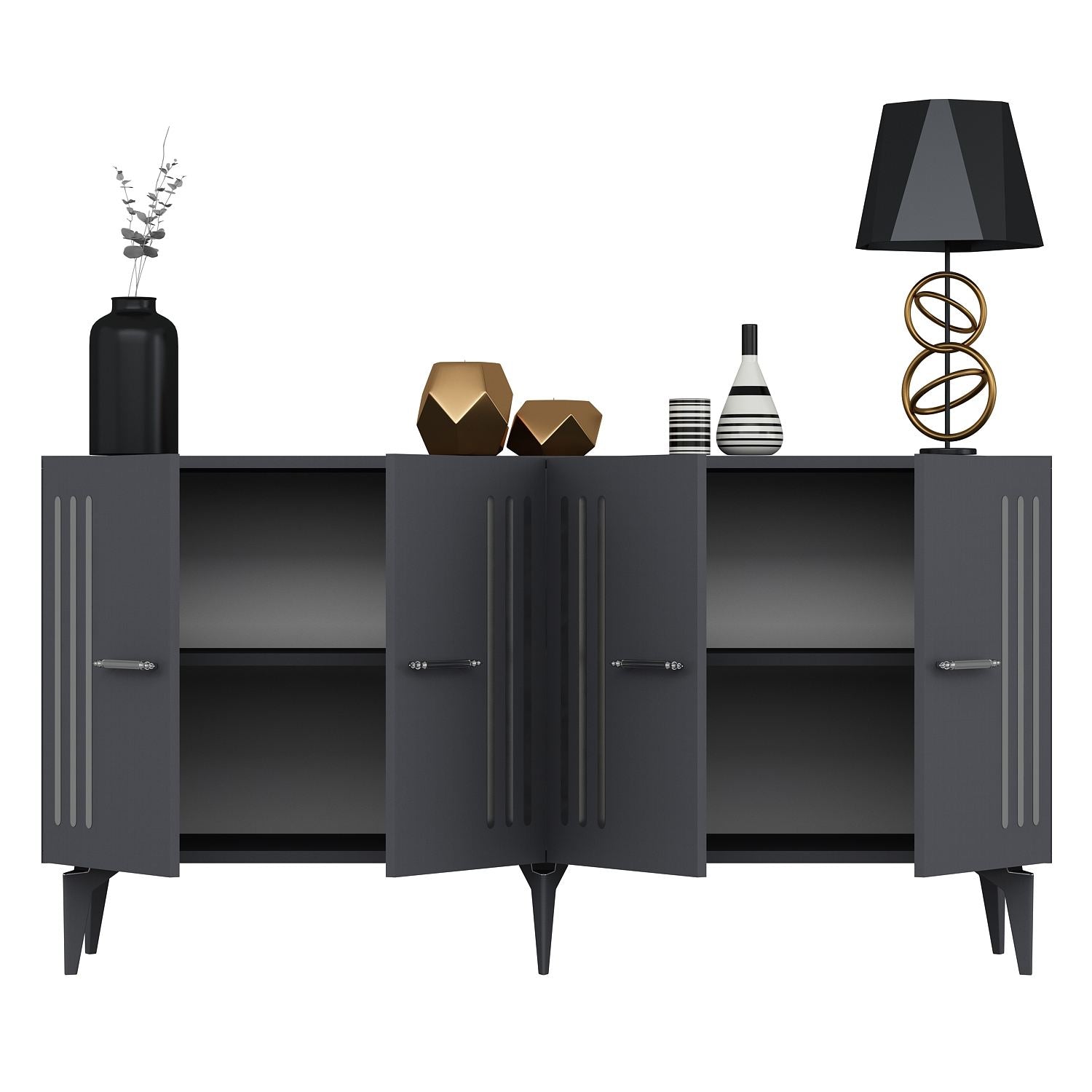 Aparador – 150 cm – Antracite e Prata – Material em painel de partículas revestido a melamina