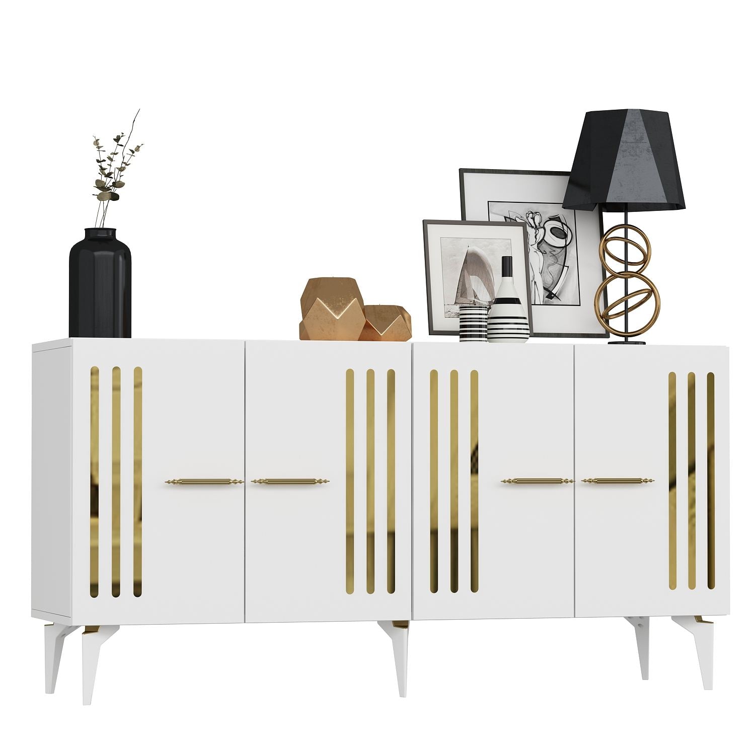 Aparador – 150cm x 79cm x 40cm – Branco e Dourado – Painel de partículas