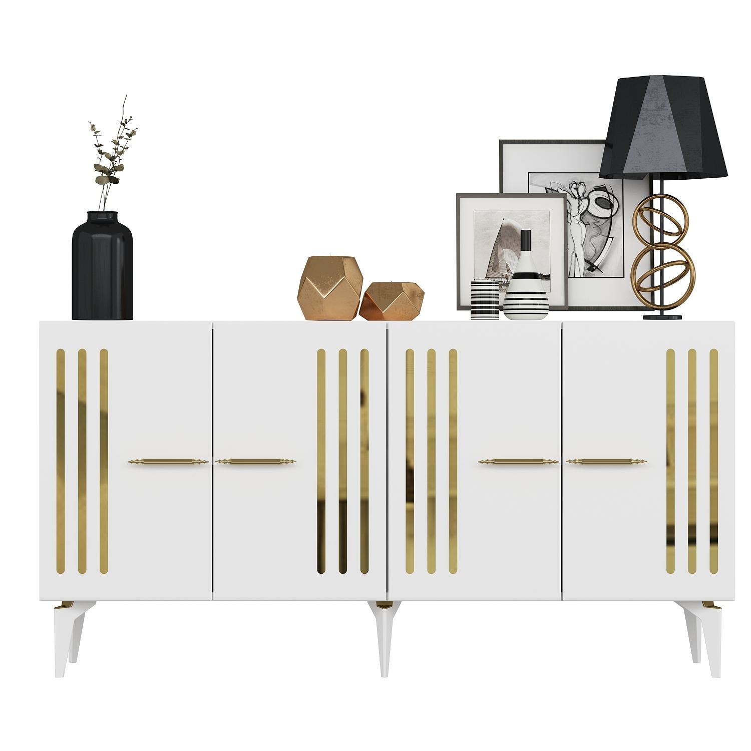 Aparador – 150cm x 79cm x 40cm – Branco e Dourado – Painel de partículas