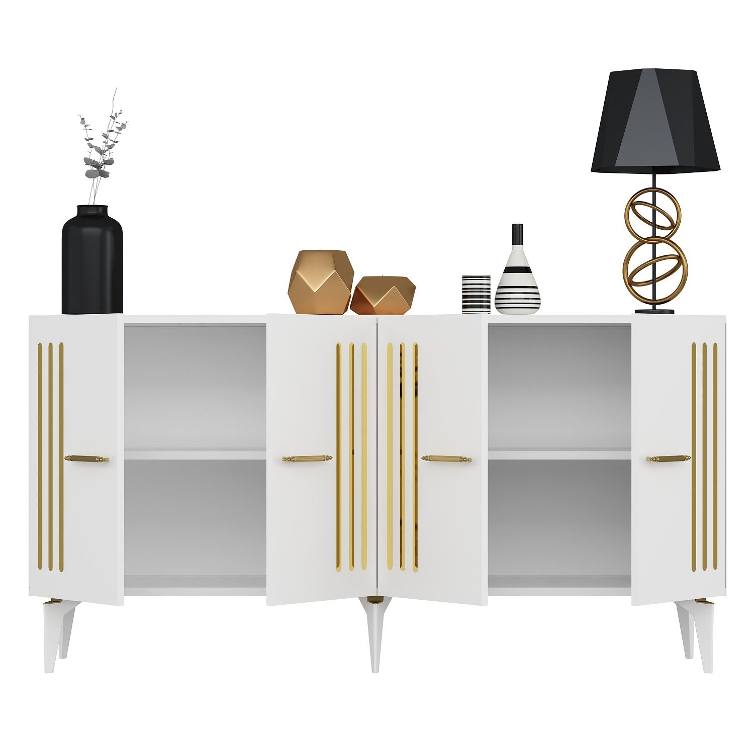 Aparador – 150cm x 79cm x 40cm – Branco e Dourado – Painel de partículas