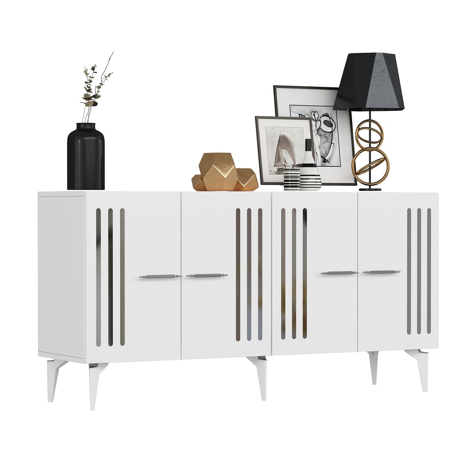 Aparador – 150 cm – Branco/Prata – Painel de partículas revestido a melamina