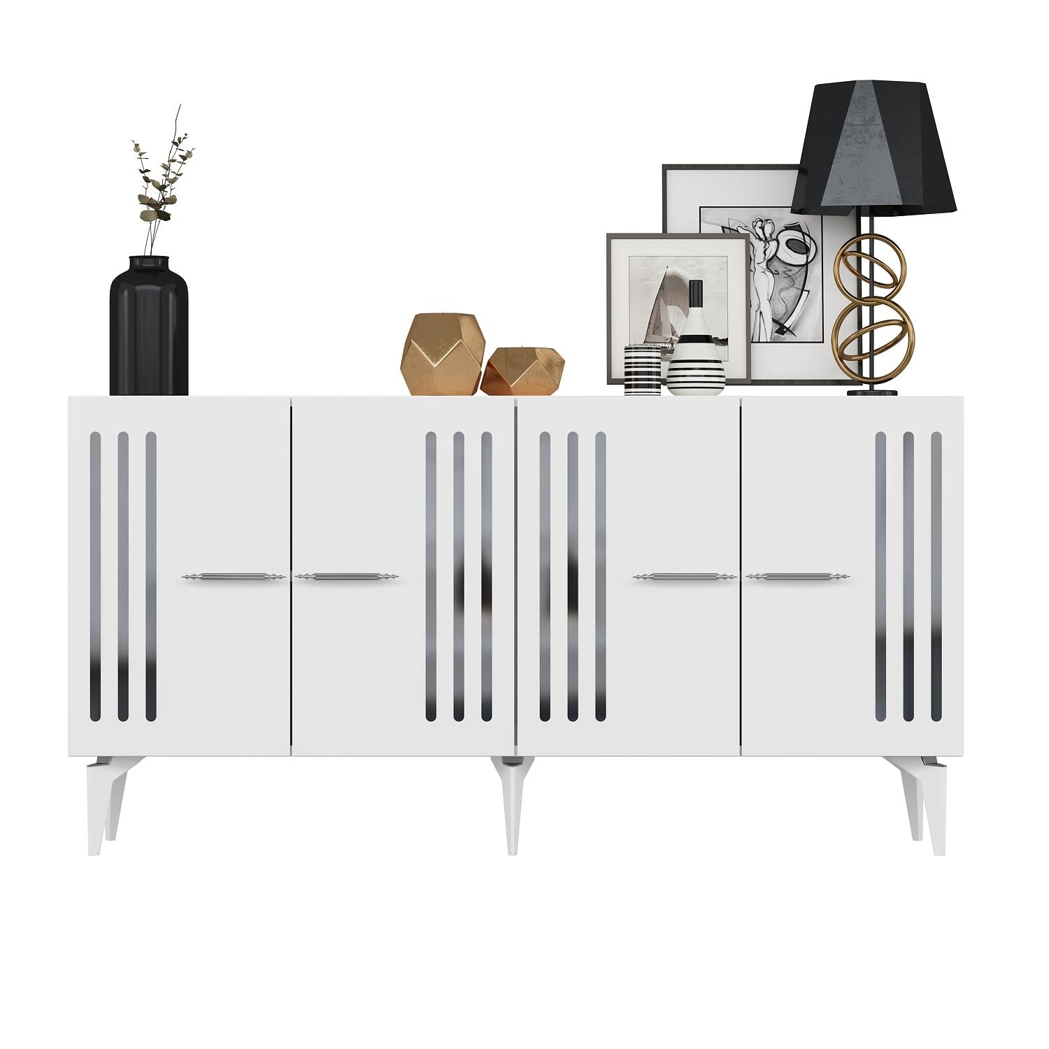 Aparador – 150 cm – Branco/Prata – Painel de partículas revestido a melamina