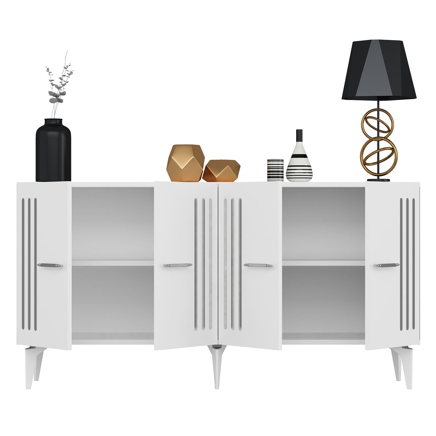 Aparador – 150 cm – Branco/Prata – Painel de partículas revestido a melamina